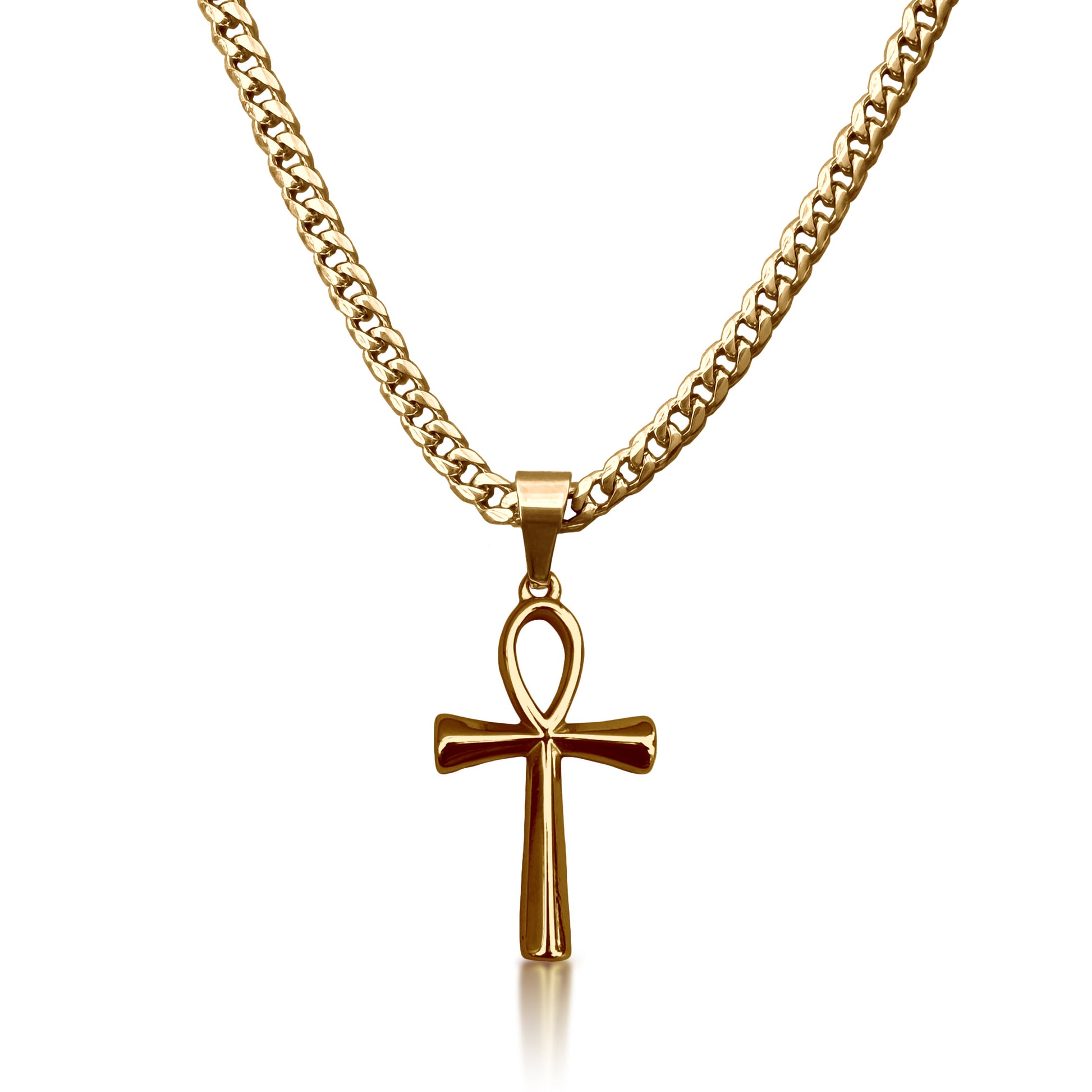 Pro Ankh Cross Pendant Necklace - 14K Gold Plated Stainless Steel