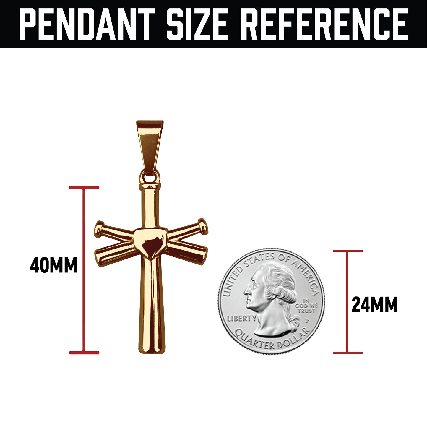 Pro Baseball Bat Cross Pendant Necklace - 14K Gold Plated Stainless Steel