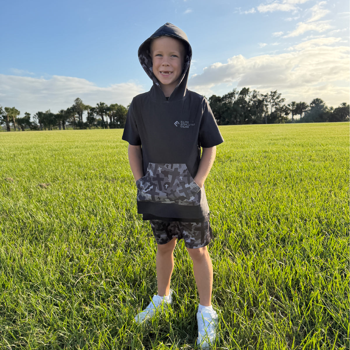 Cross Camo Short Sleeve Hoodie
