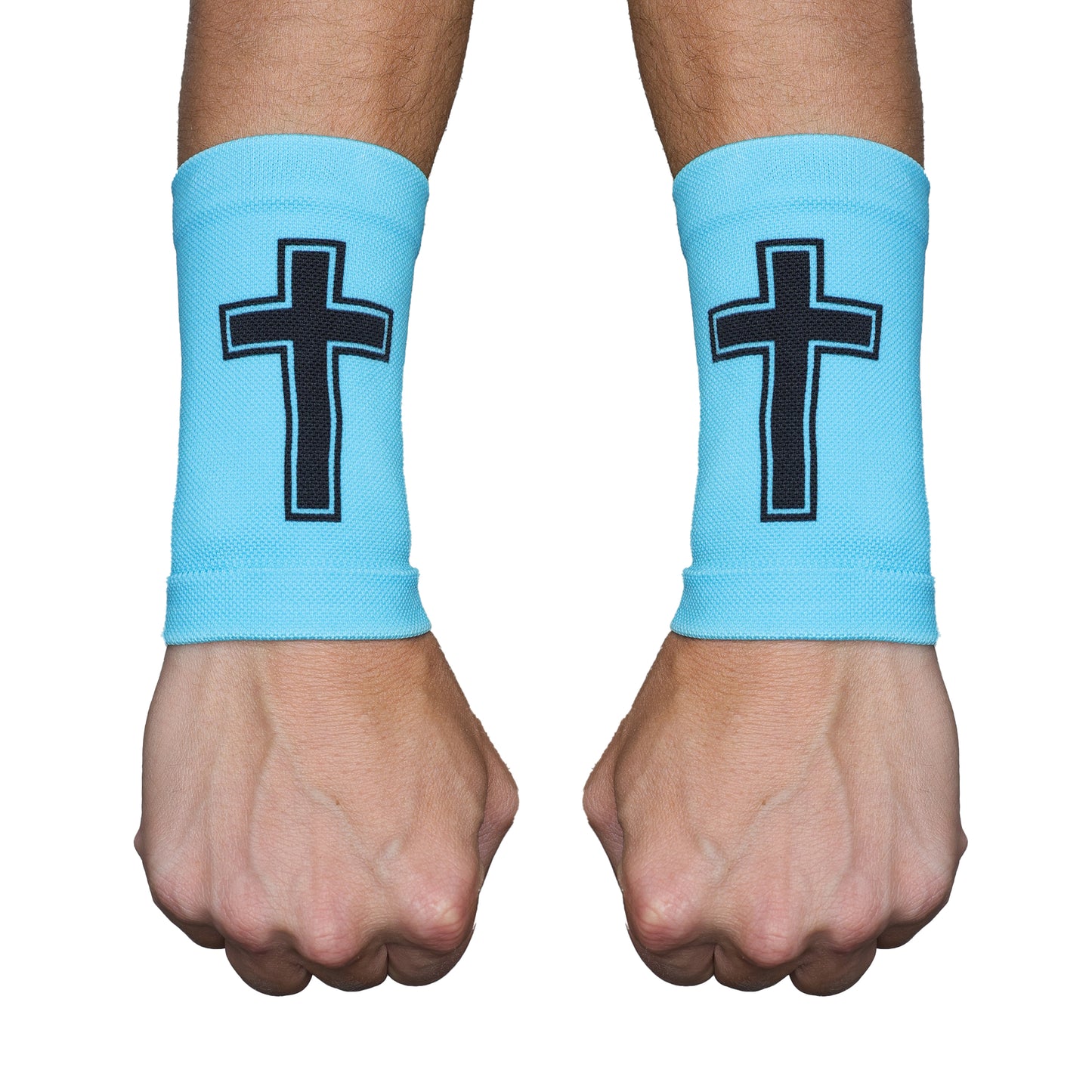 Faith Cross Light Blue Wrist Support Sleeves