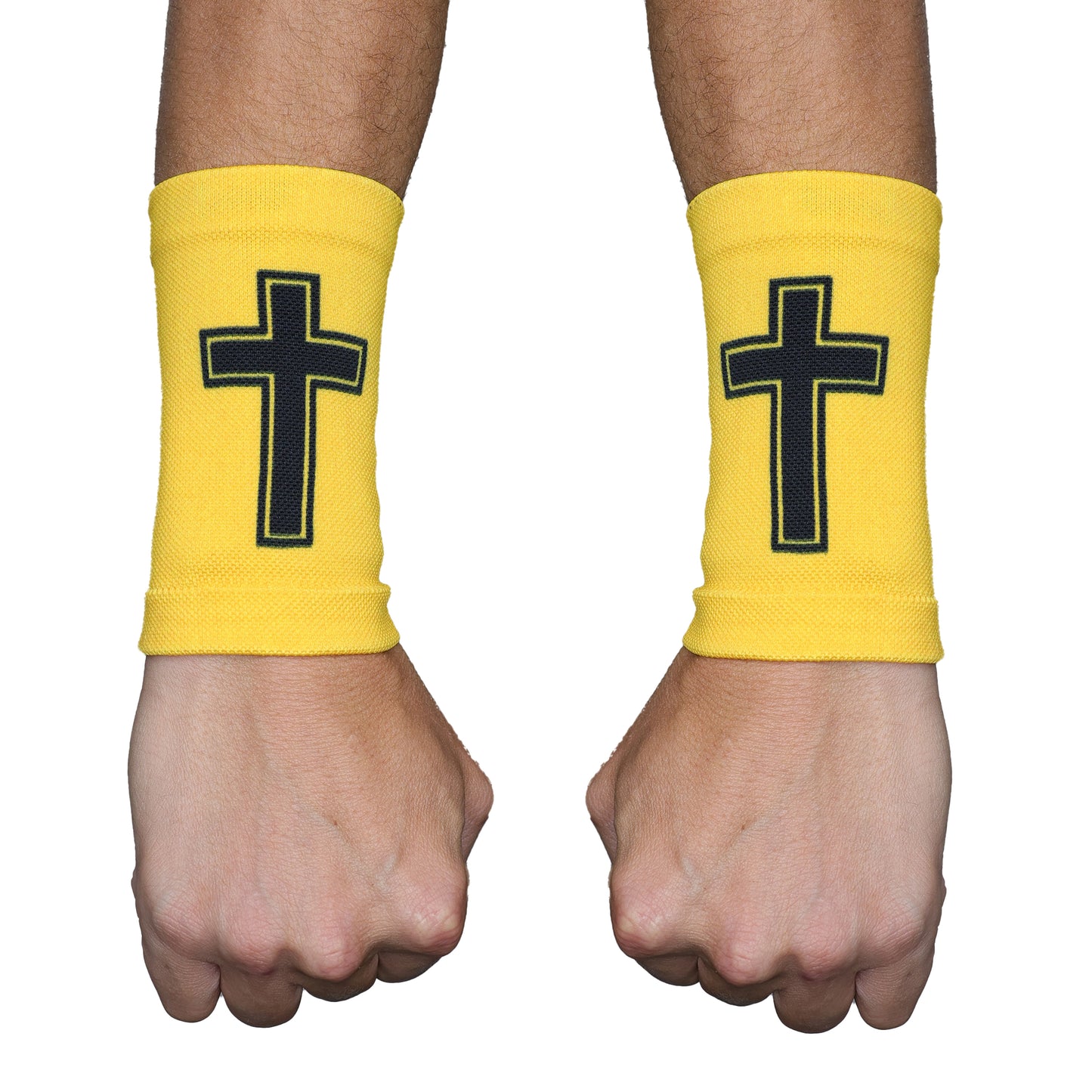 Faith Cross Yellow Wrist Support Sleeves