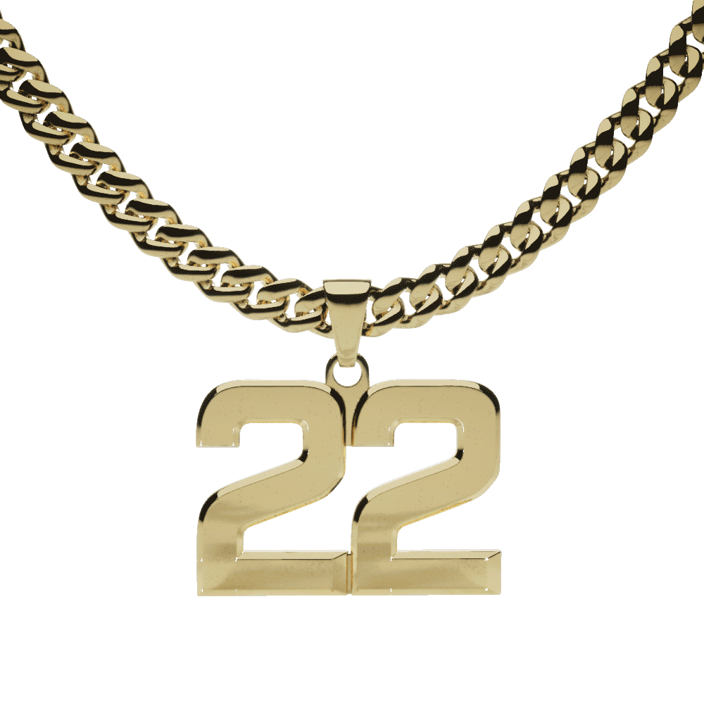 Pro Number Pendant With 6mm Cuban Link Chain Necklace - 14K Gold Plated Stainless Steel