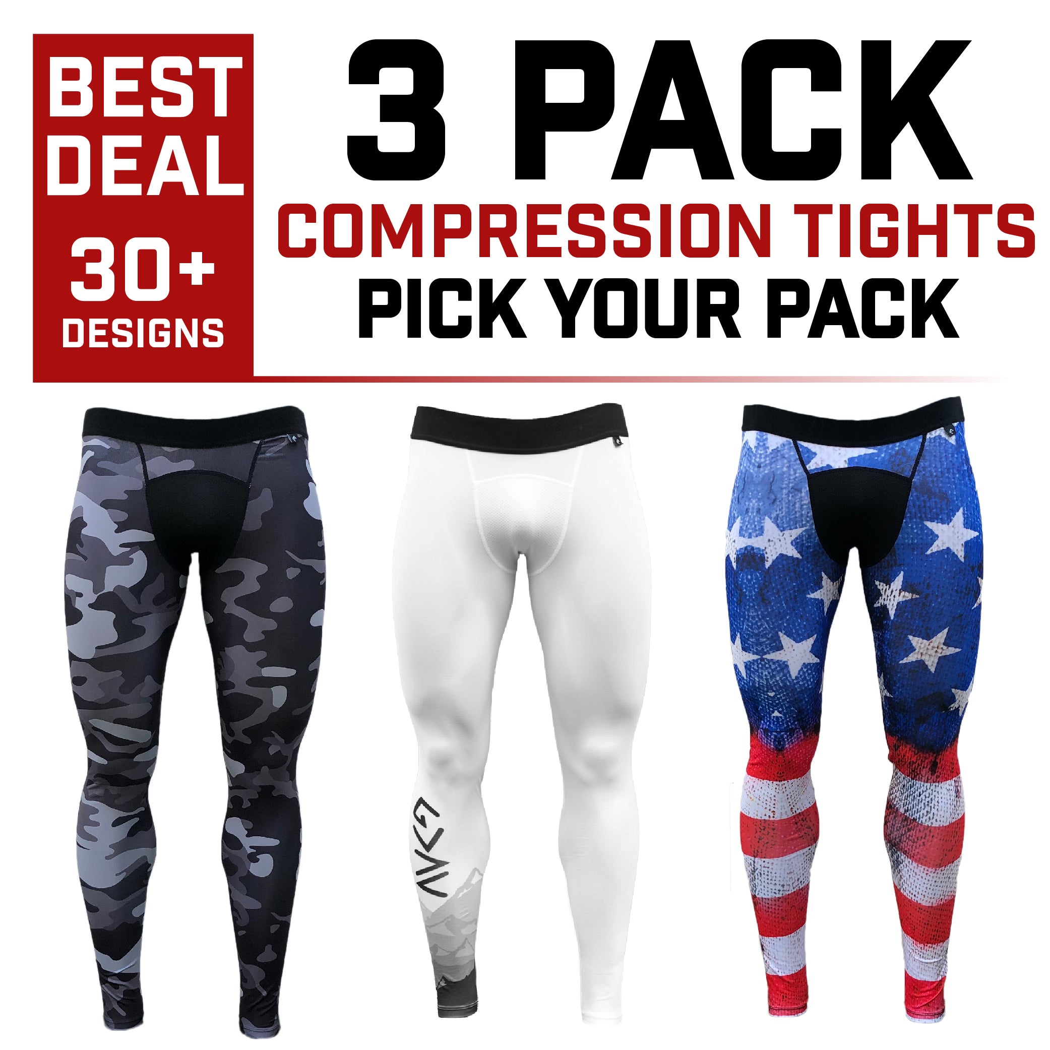 3 Pack Men s Compression Tights Pick Your Pack