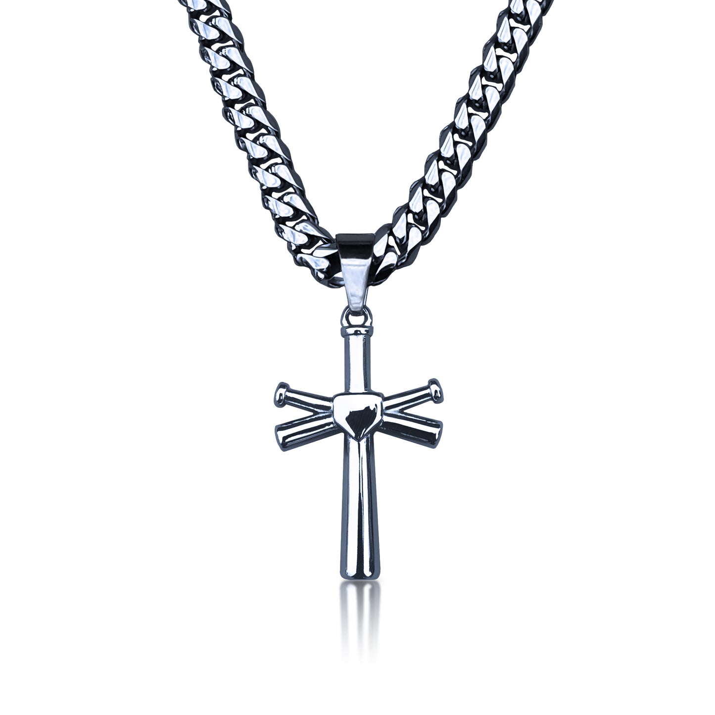 Pro Baseball Bat Cross Pendant - Stainless Steel