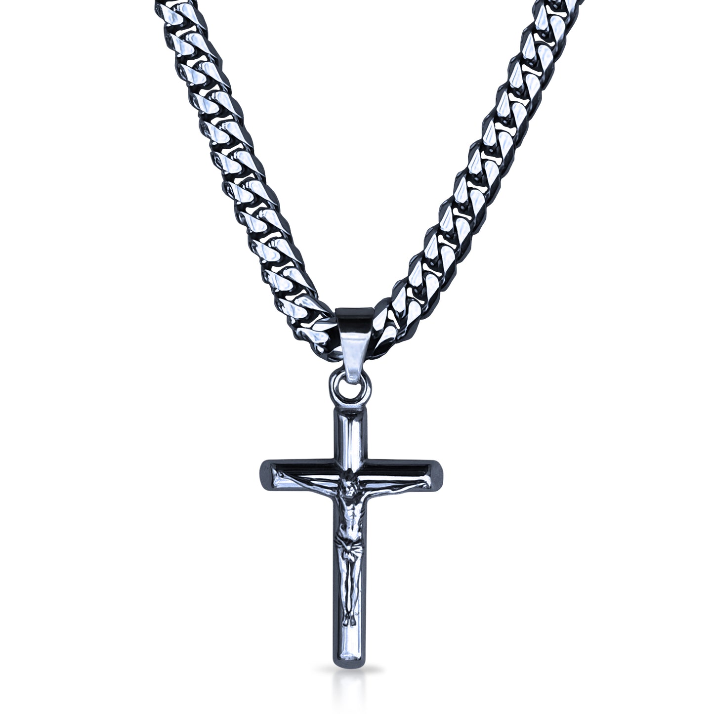 Pro Crucifix Pendant With 6mm Cuban Link Chain Necklace - Stainless Steel