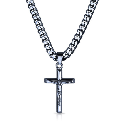 Pro Crucifix Pendant With 6mm Cuban Link Chain Necklace - Stainless Steel