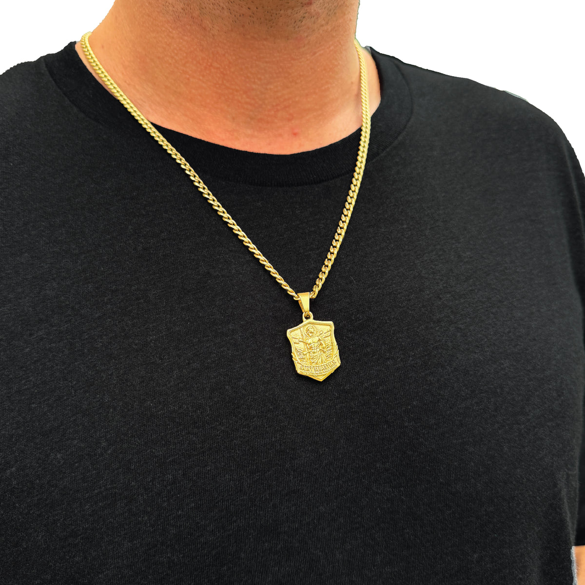 Pro Saint Sebastian Pendant Necklace - 14K Gold Plated Stainless Steel