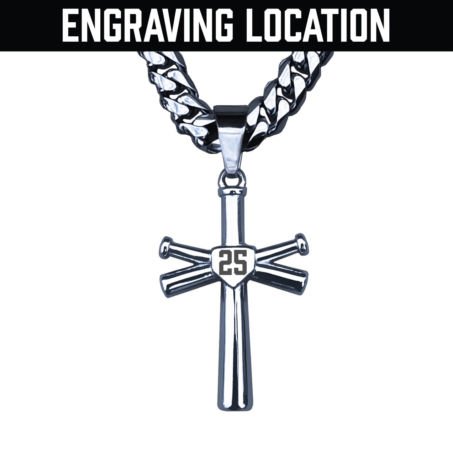 Pro Baseball Bat Cross Pendant - Stainless Steel