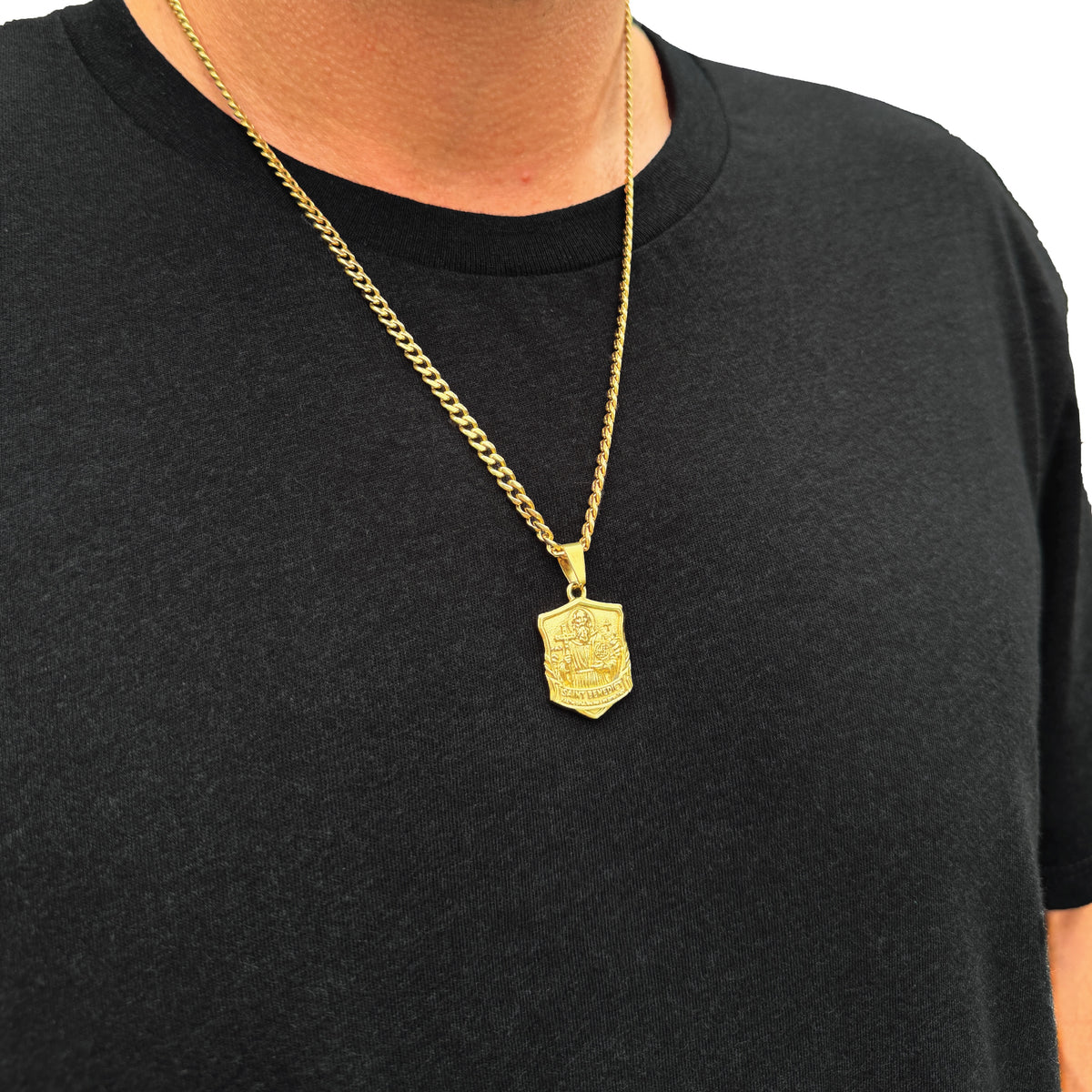 Pro Saint Benedict Pendant Necklace - 14K Gold Plated Stainless Steel