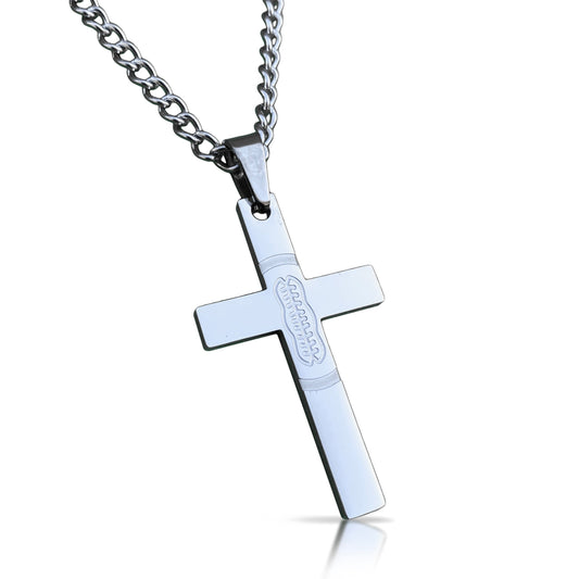 Football Cross Pendant Necklace - Stainless Steel