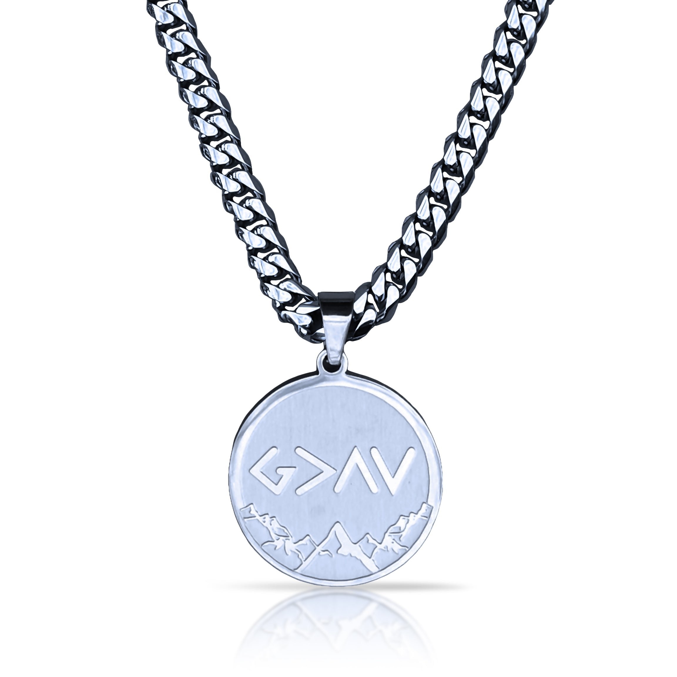 Pro God Is Greater Than The Highs and Lows Pendant Necklace - Stainless Steel
