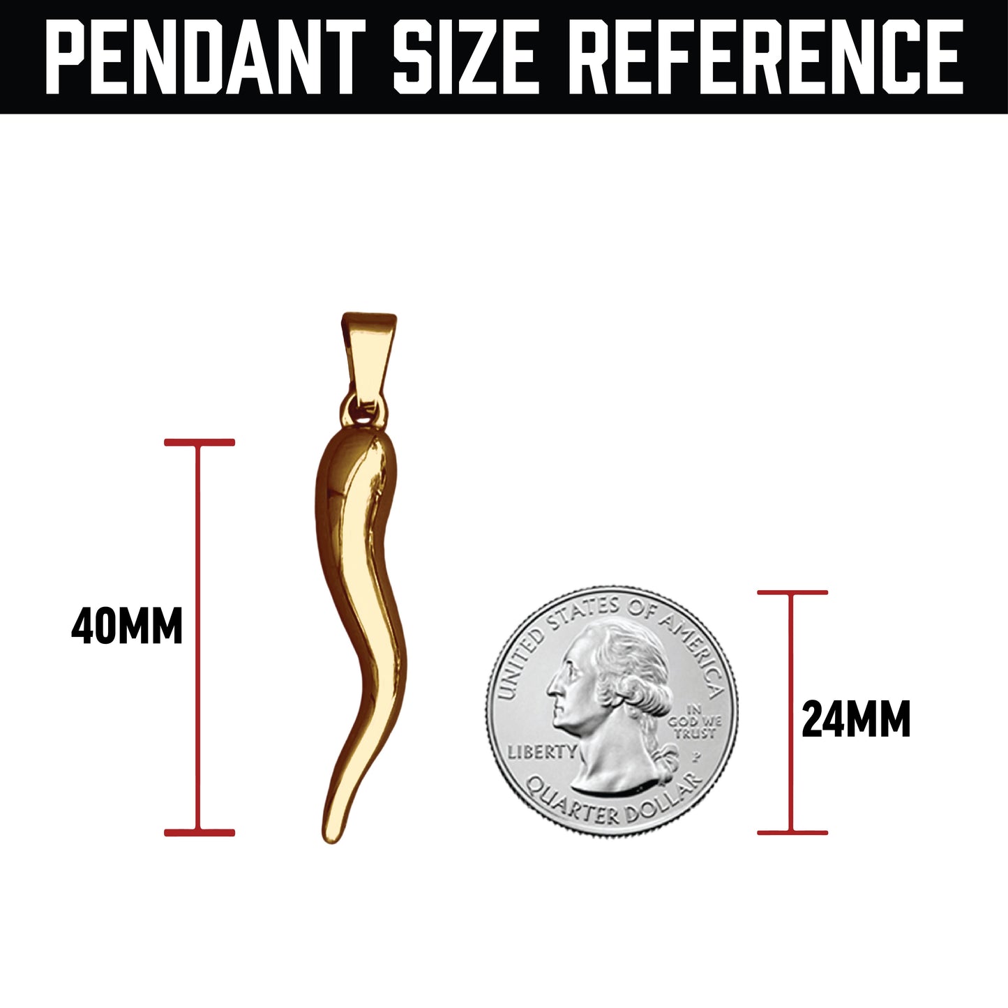 Pro Italian Horn Pendant Necklace - 14K Gold Plated Stainless Steel