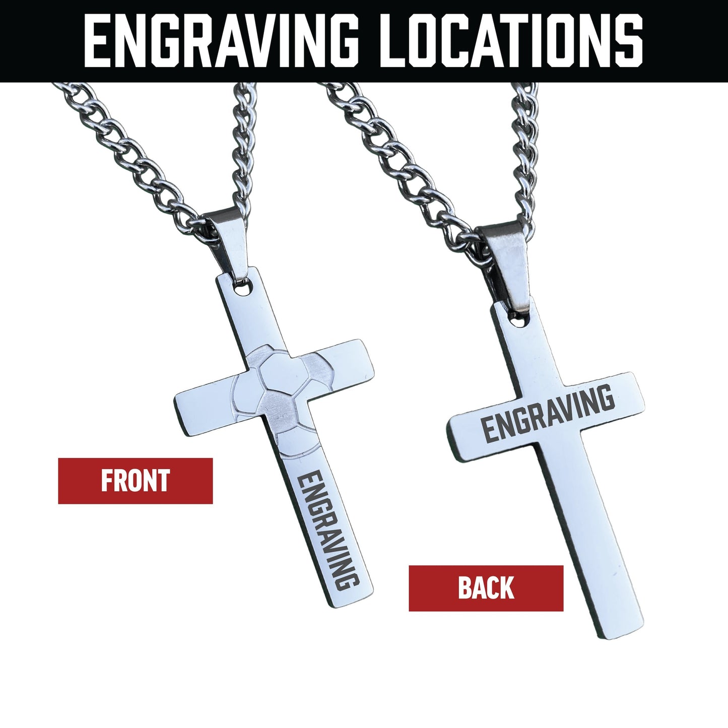 Soccer Cross Pendant Necklace - Stainless Steel