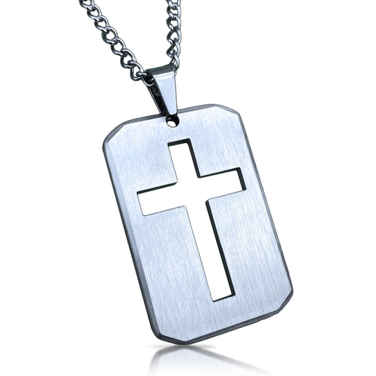 Cross Cut Out Pendant Necklace - Stainless Steel