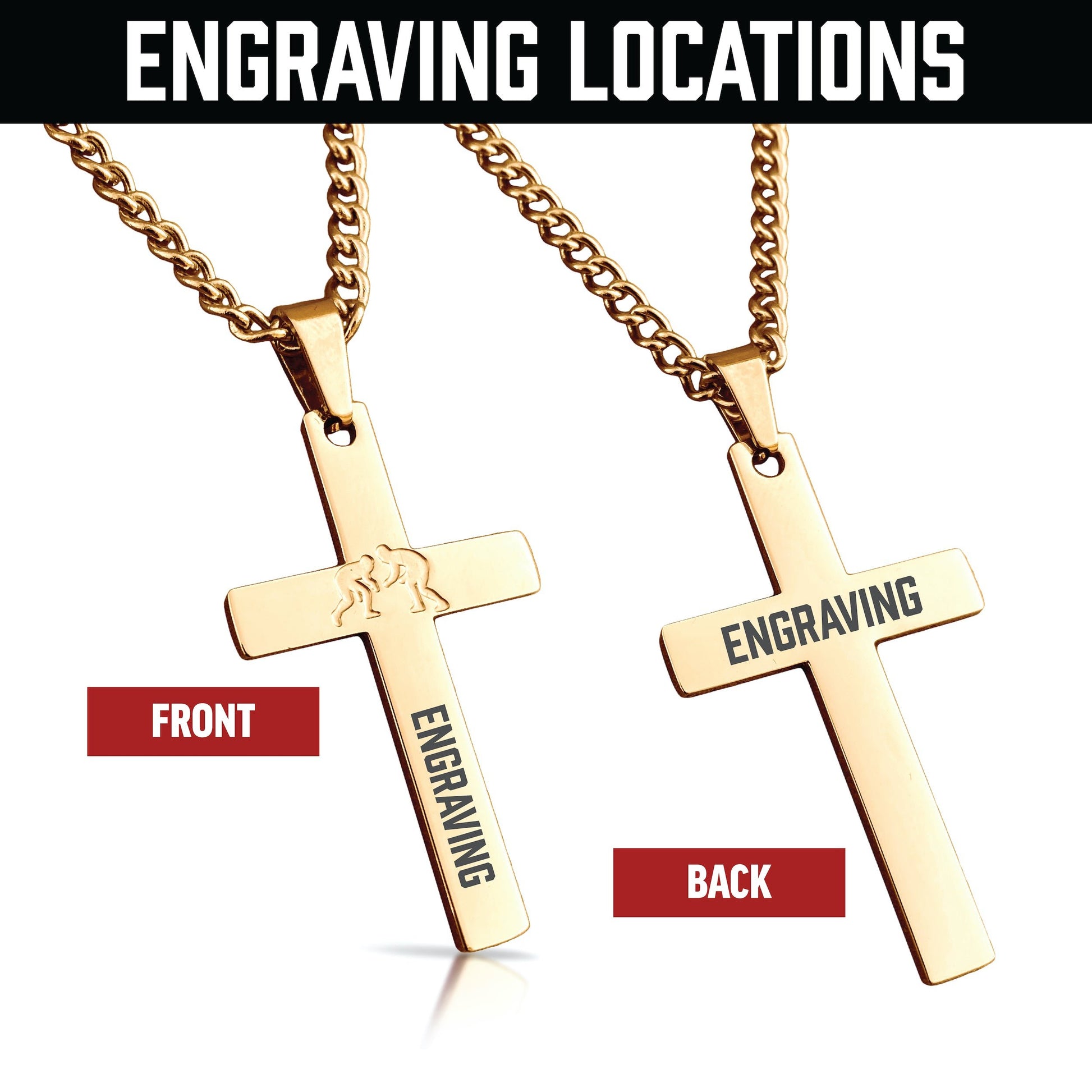 Wrestling Cross Pendant Necklace - 14K Gold Plated Stainless Steel
