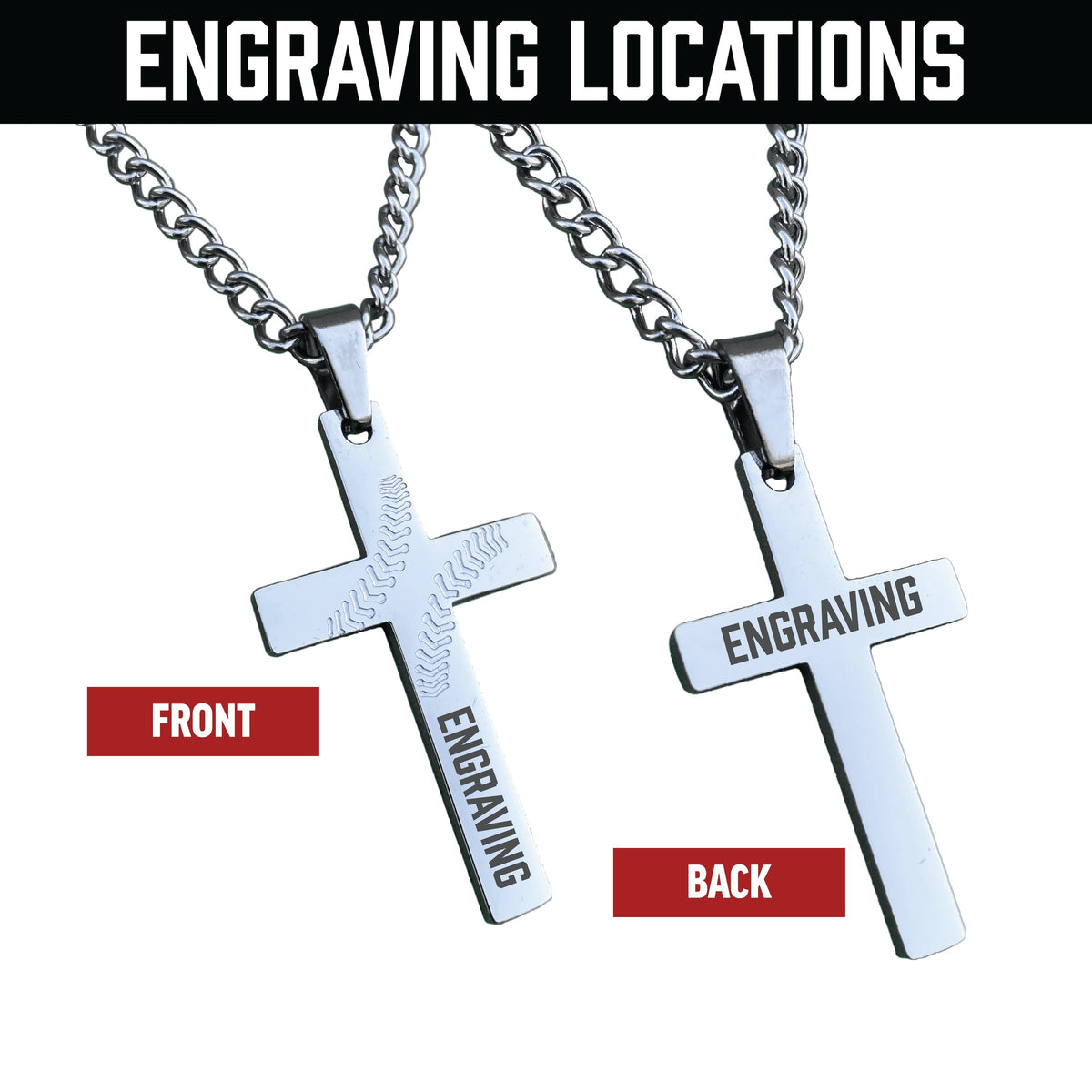 Baseball Cross Pendant Necklace - Stainless Steel