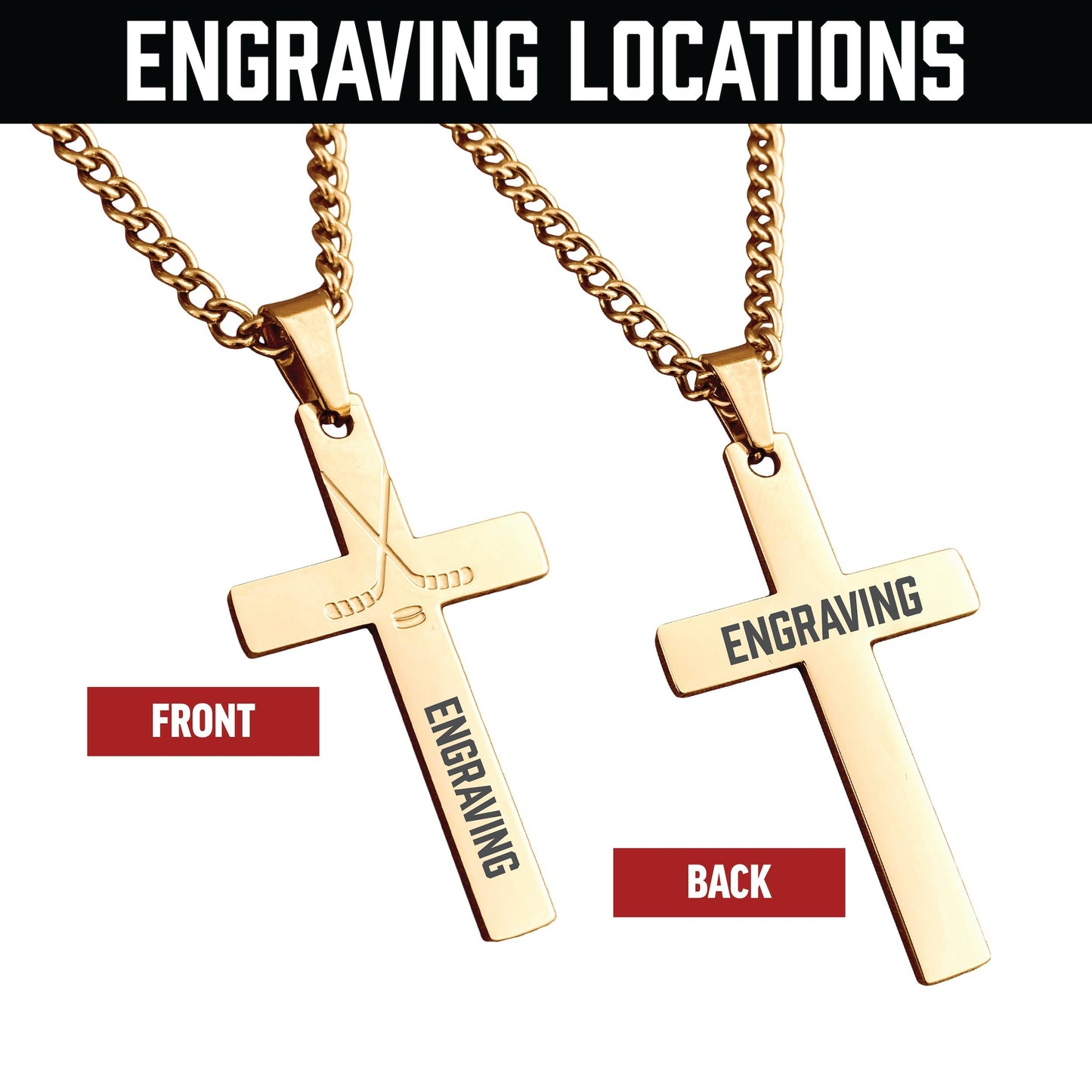 Hockey Cross Pendant Necklace - 14K Gold Plated Stainless Steel