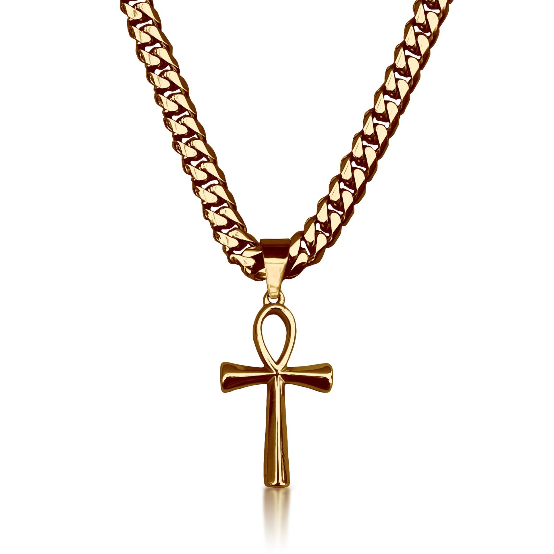 Pro Ankh Cross Pendant Necklace - 14K Gold Plated Stainless Steel