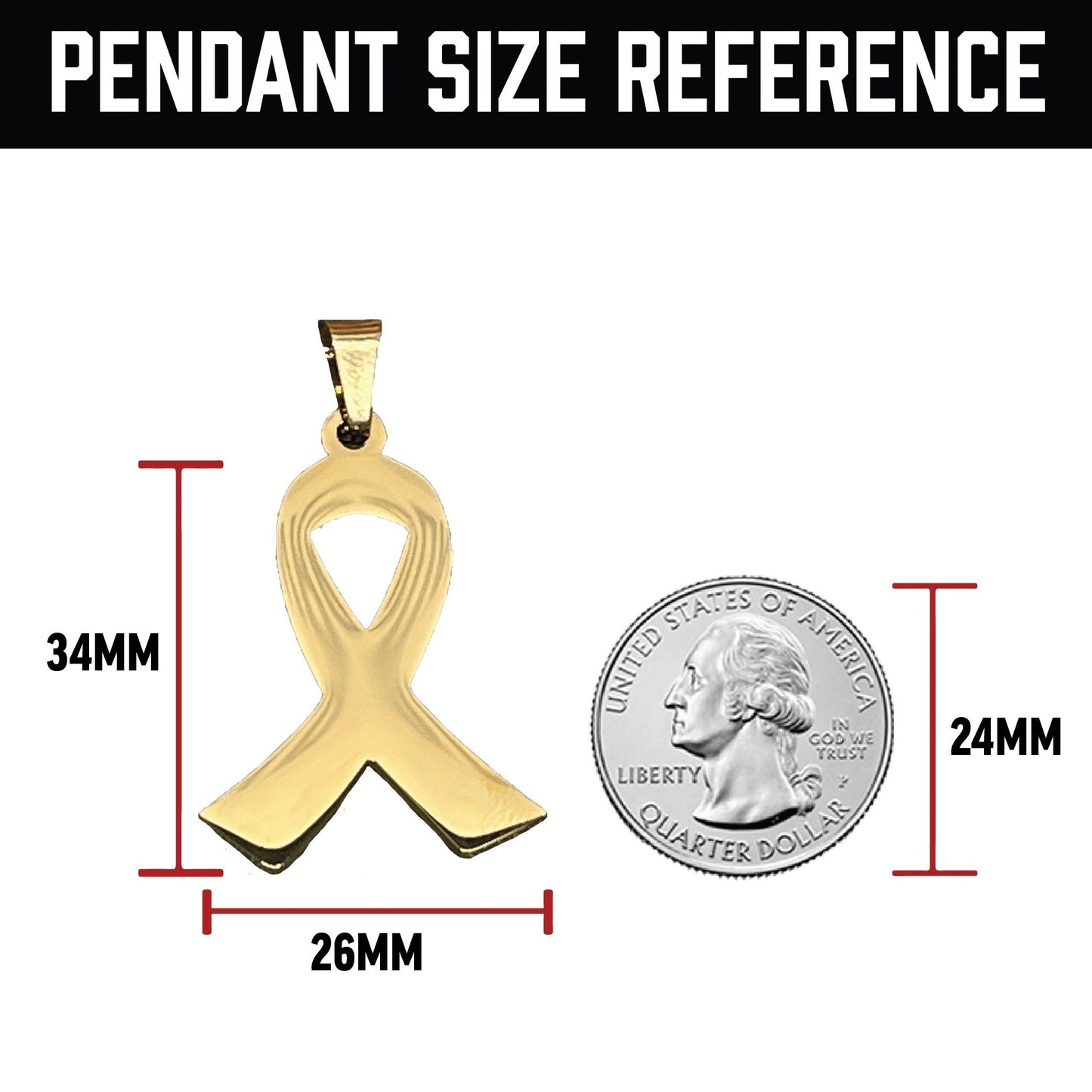 Cancer Ribbon Pendant Necklace - 14K Gold Plated Stainless Steel