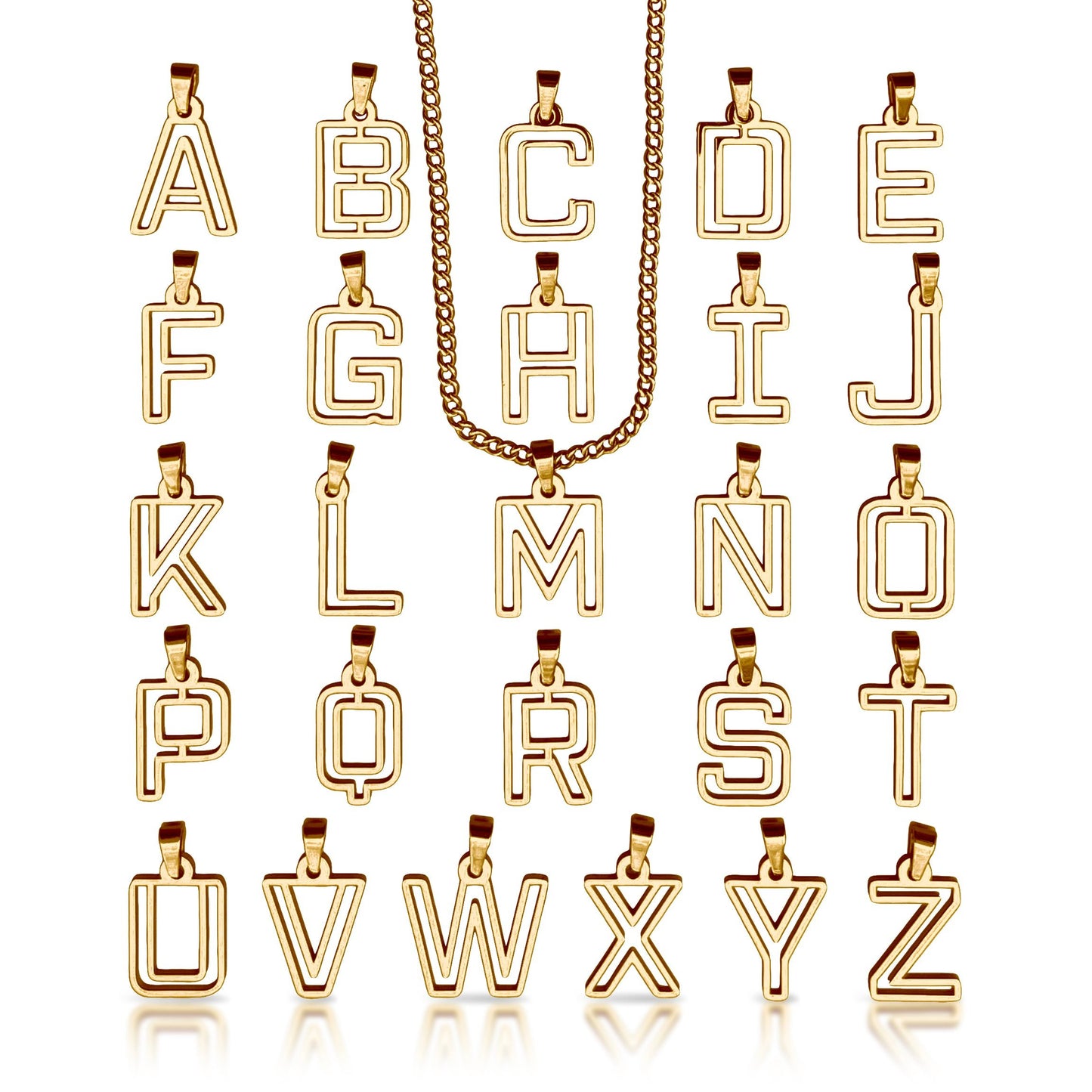 Varsity Letter Pendant Necklace - 14K Gold Plated Stainless Steel