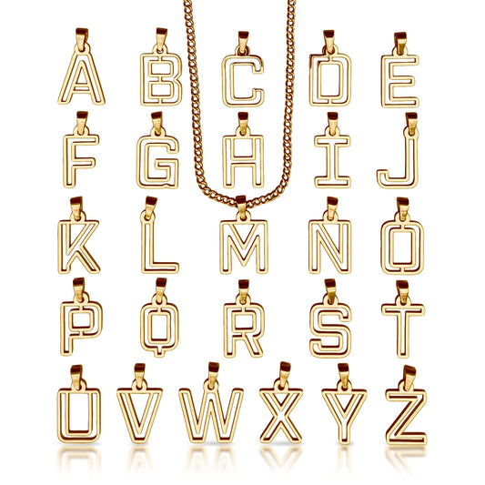 Varsity Letter Pendant Necklace - 14K Gold Plated Stainless Steel