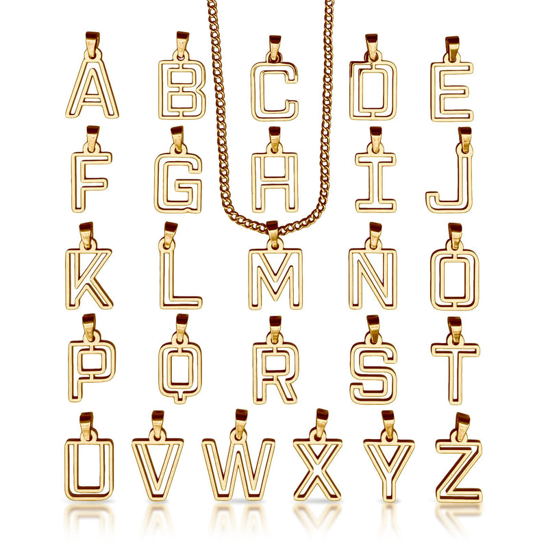 Varsity Letter Pendant Necklace - 14K Gold Plated Stainless Steel