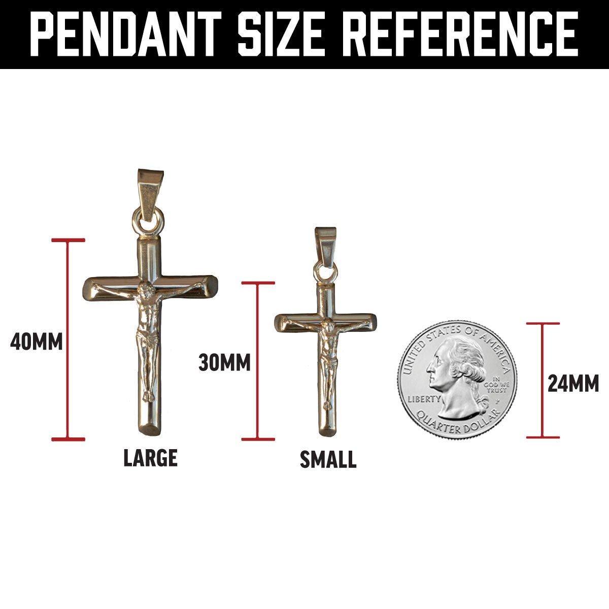 Crucifix Pendant Necklace - 14K Gold Plated Stainless Steel