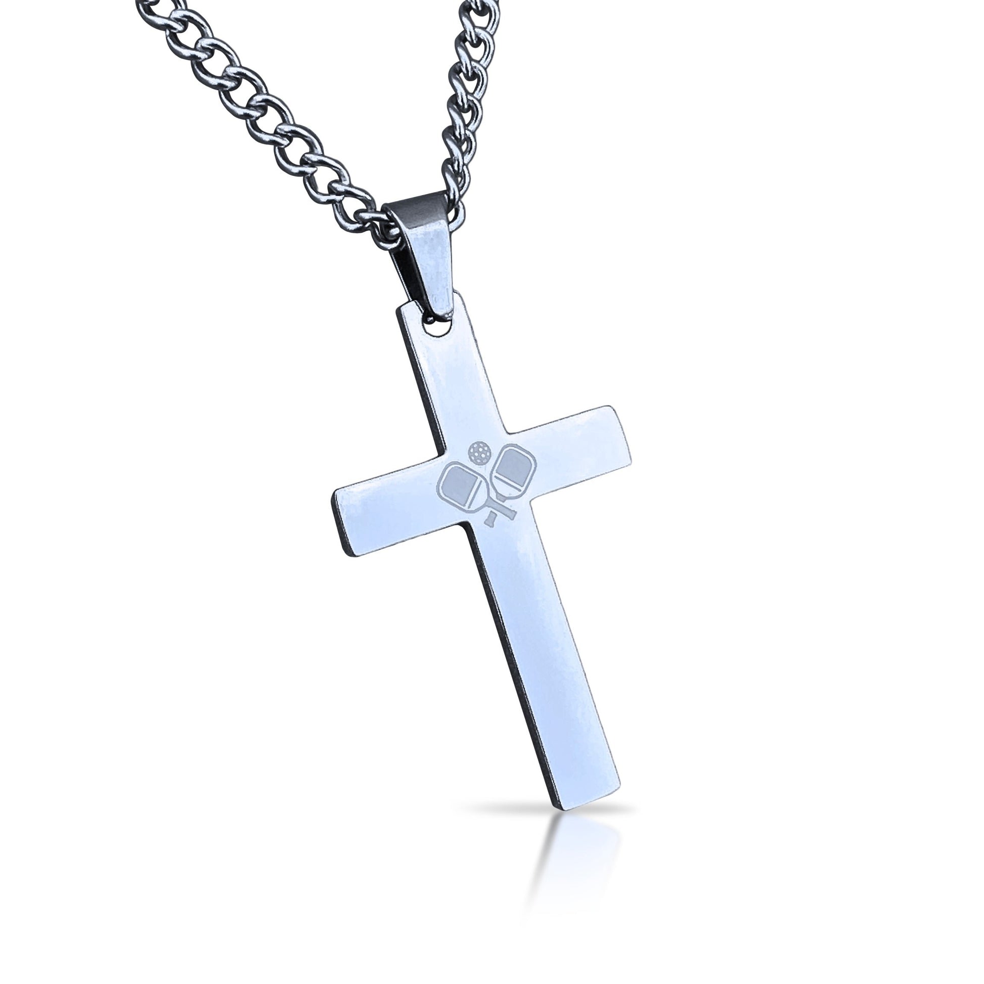 Pickleball Cross Pendant Necklace - Stainless Steel