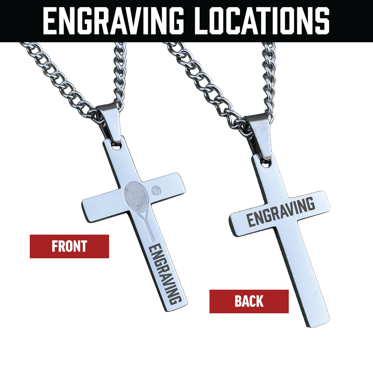 Tennis Cross Pendant Necklace - Stainless Steel
