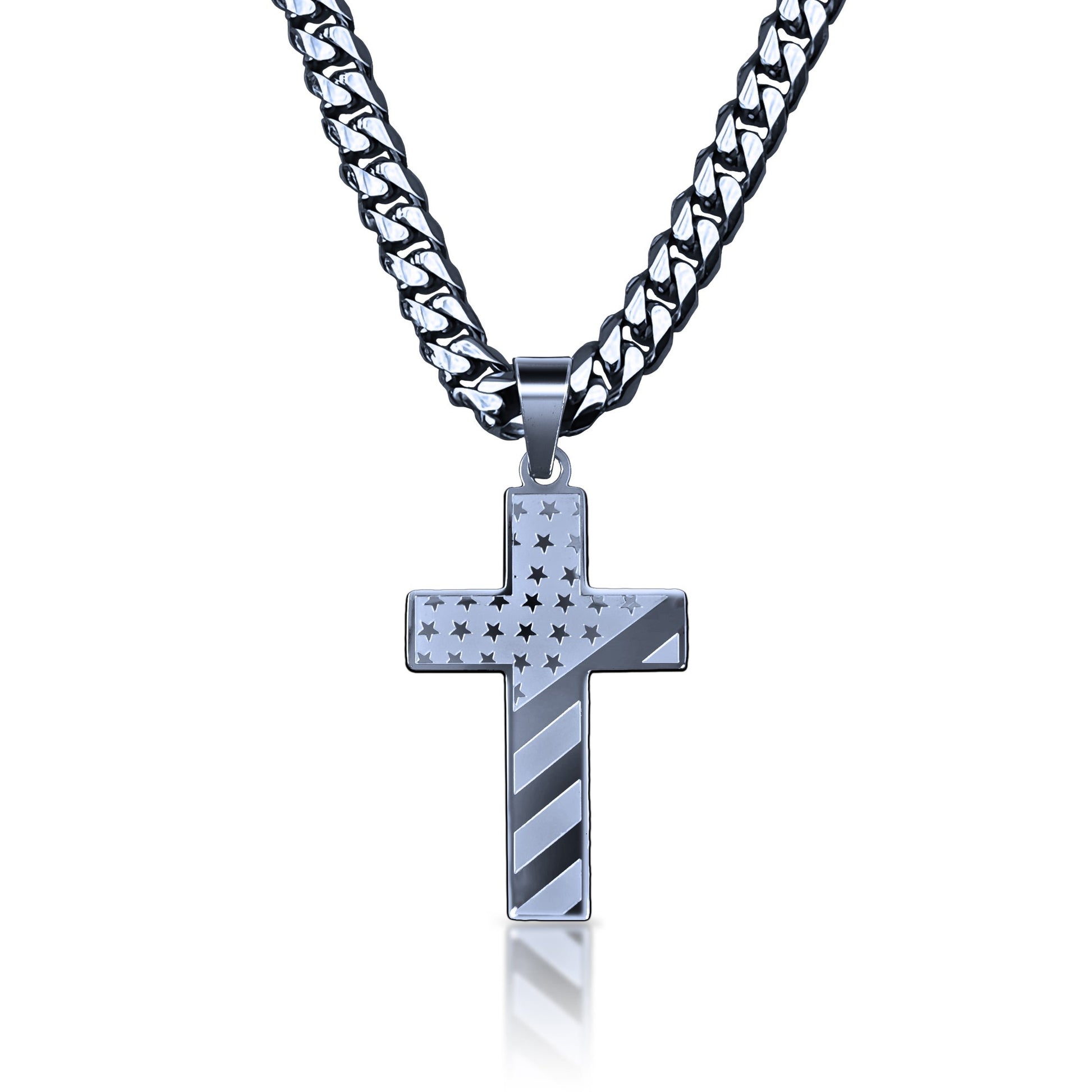 Pro USA Flag Cross Pendant Necklace - Stainless Steel