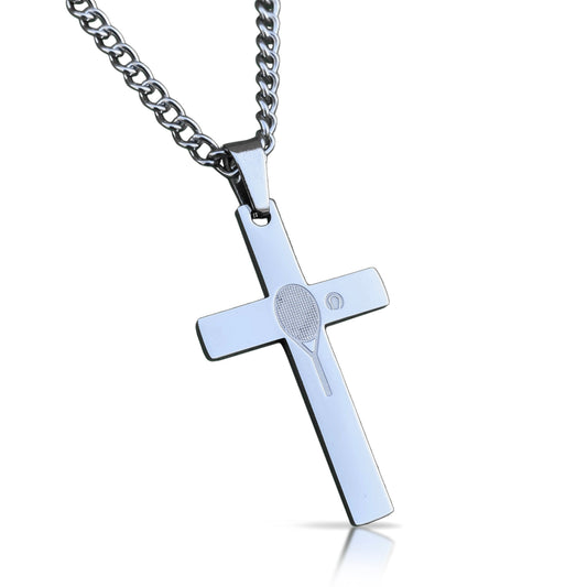 Tennis Cross Pendant Necklace - Stainless Steel