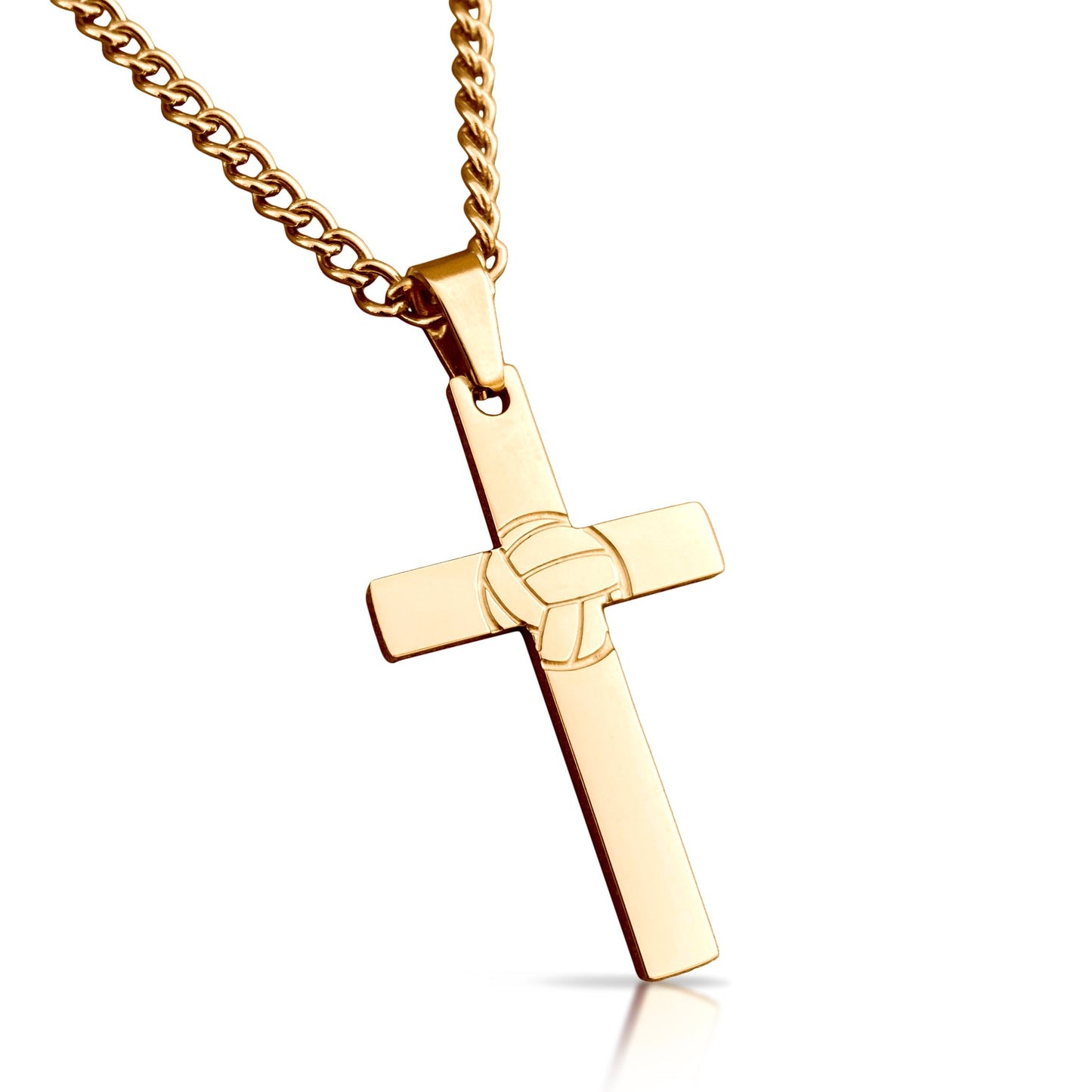 Volleyball Cross Pendant Necklace - 14K Gold Plated Stainless Steel