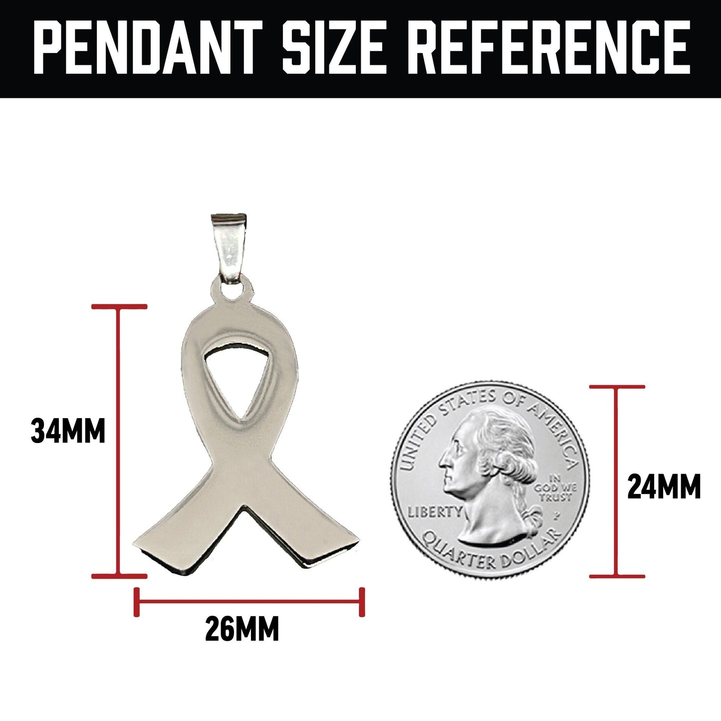 Cancer Ribbon Pendant Necklace - Stainless Steel