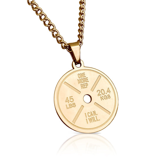 Barbell Plate Pendant Necklace - 14K Gold Plated Stainless Steel