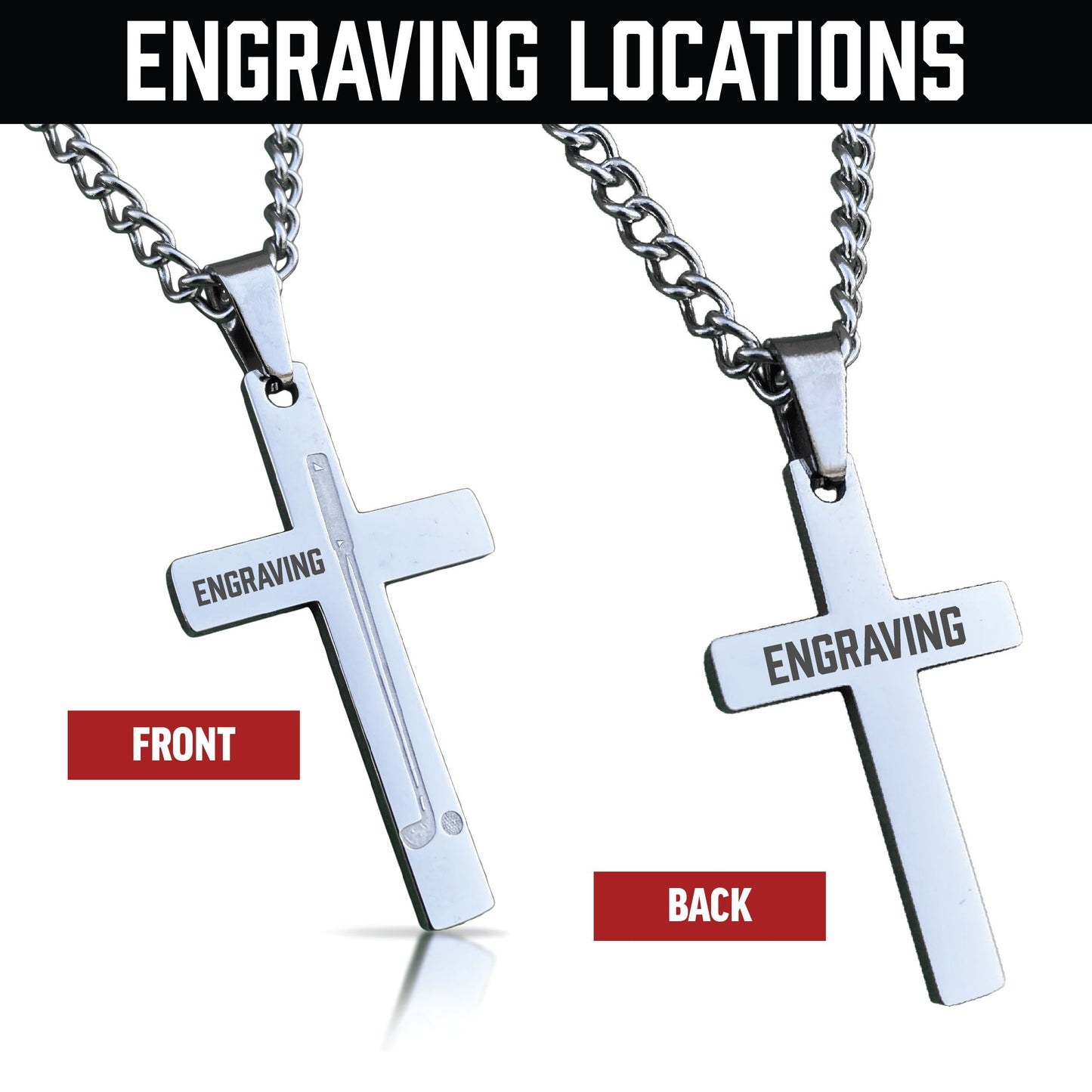 Golf Cross Pendant Necklace - Stainless Steel