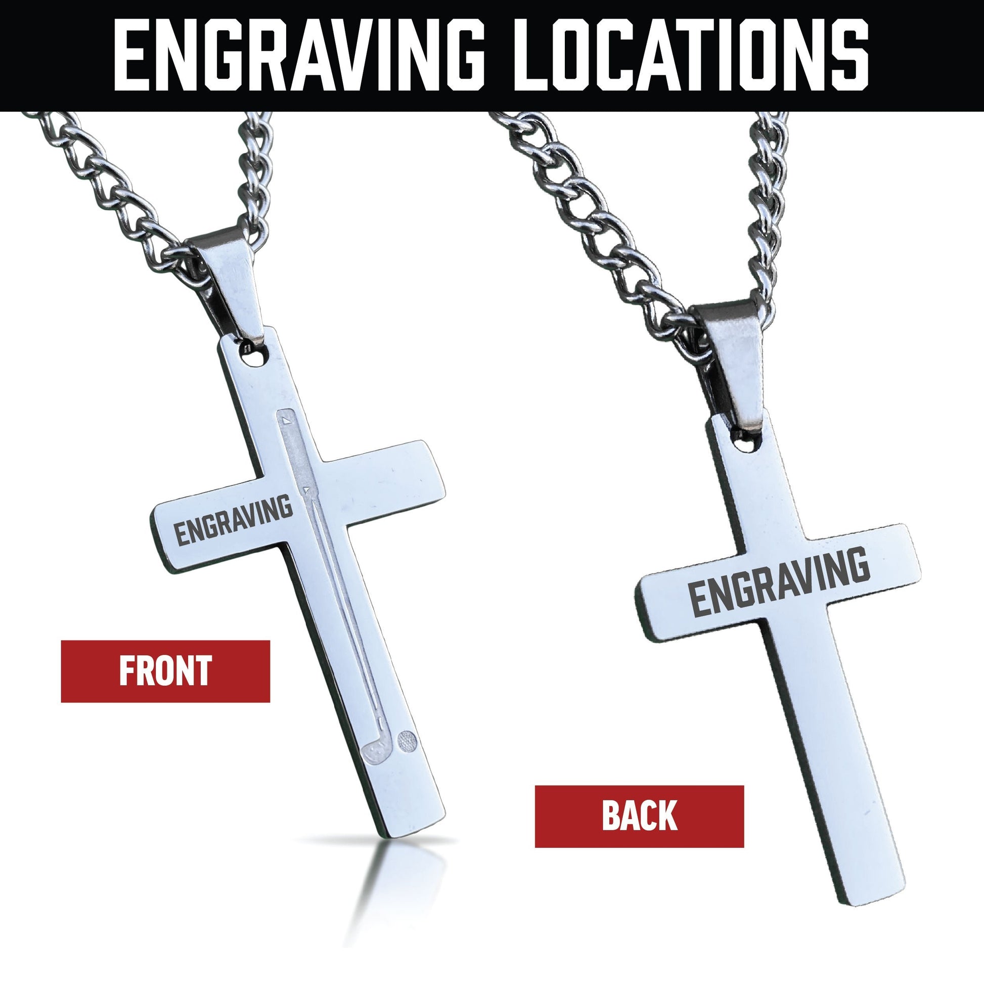 Golf Cross Pendant Necklace - Stainless Steel