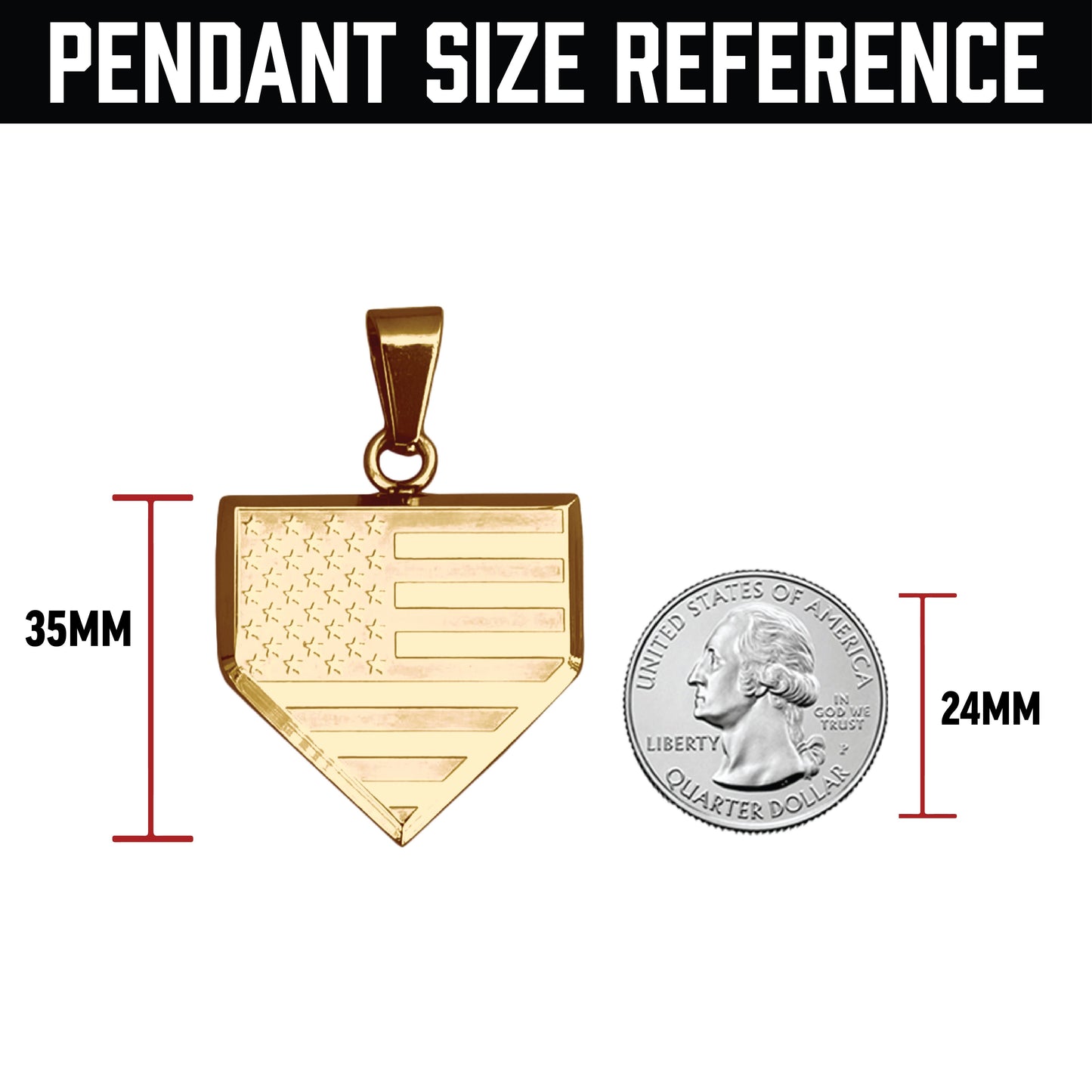 Pro USA Flag Home Plate Pendant Necklace - 14K Gold Plated Stainless Steel