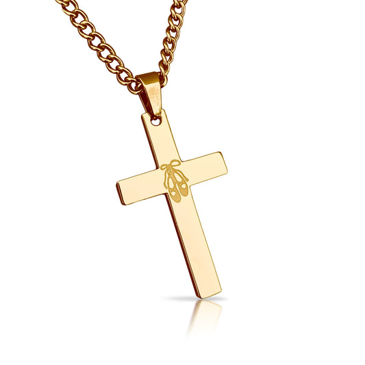 Dance Cross Pendant Necklace - 14K Gold Plated Stainless Steel