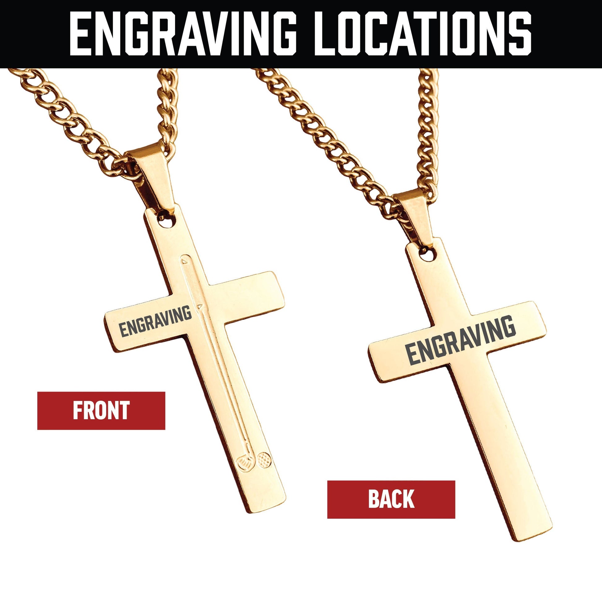 Golf Cross Pendant Necklace - 14K Gold Plated Stainless Steel