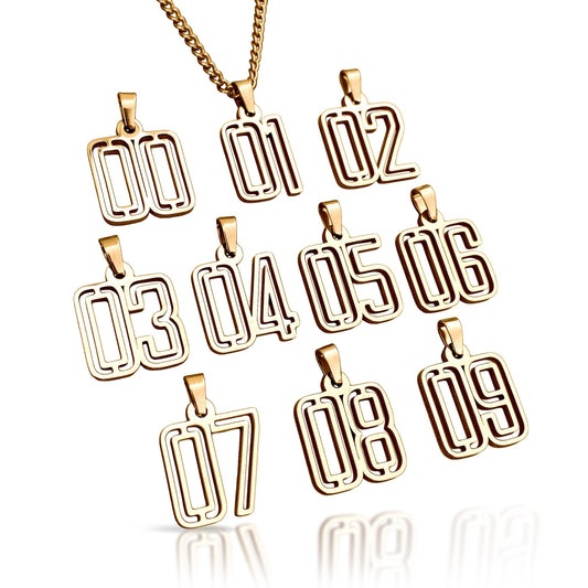 00-09 Varsity Number Pendant Necklace - 14K Gold Plated Stainless Steel