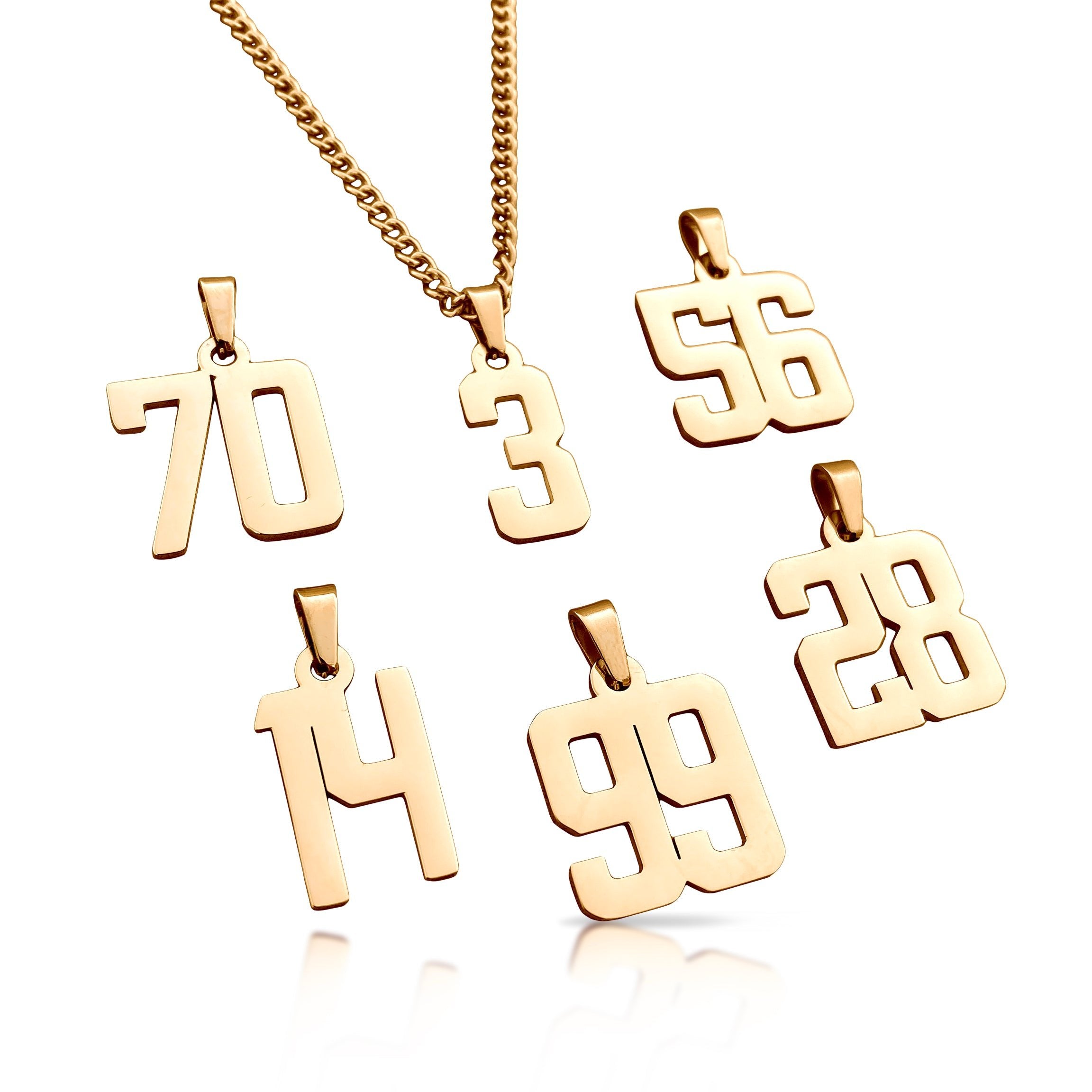 Custom Number Pendant Necklace - 14K Gold Plated Stainless Steel