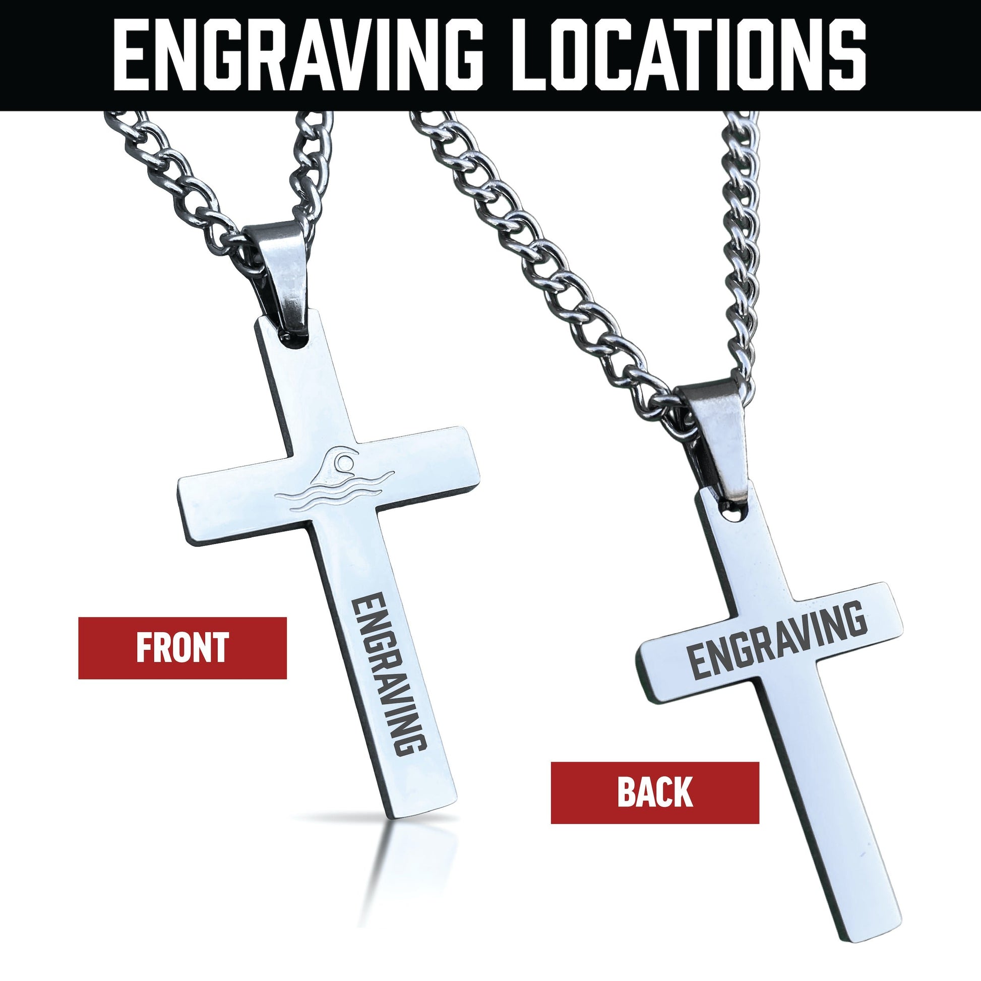 Swimming Cross Pendant Necklace - Stainless Steel