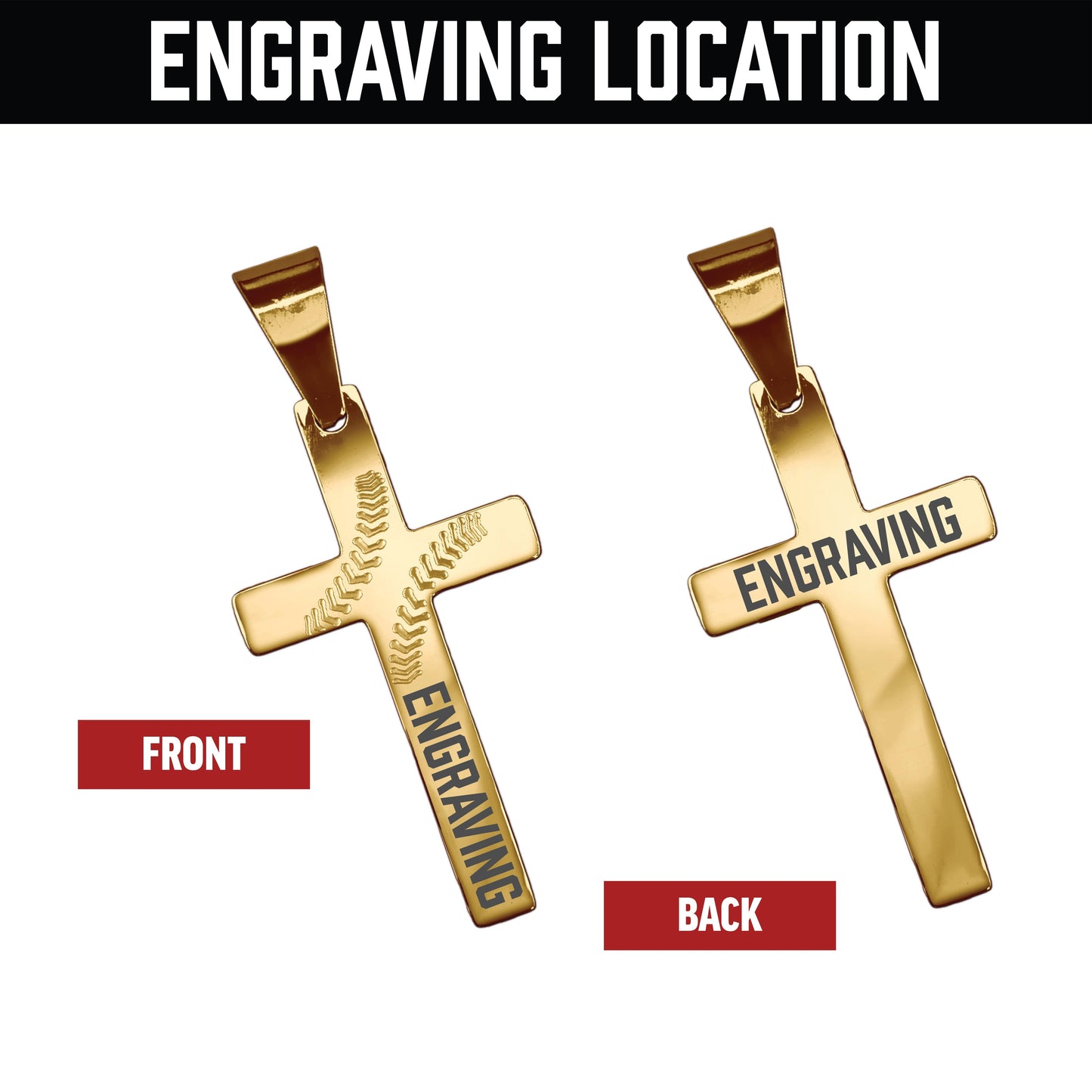 Pro Baseball Cross Pendant - 14K Gold Plated Stainless Steel