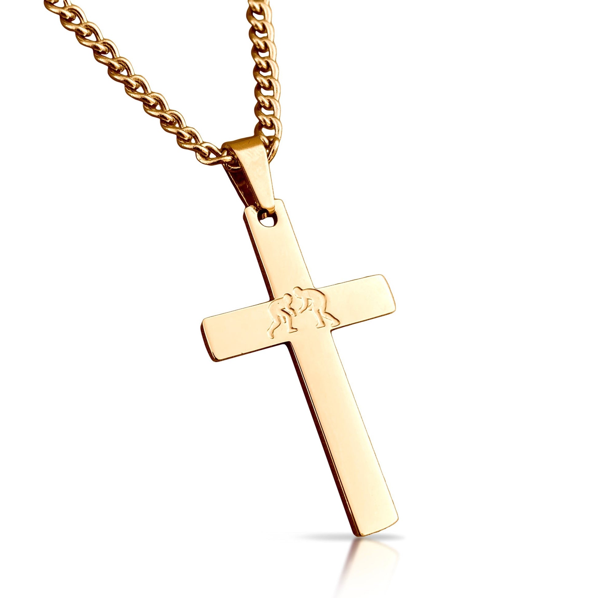 Wrestling Cross Pendant Necklace - 14K Gold Plated Stainless Steel