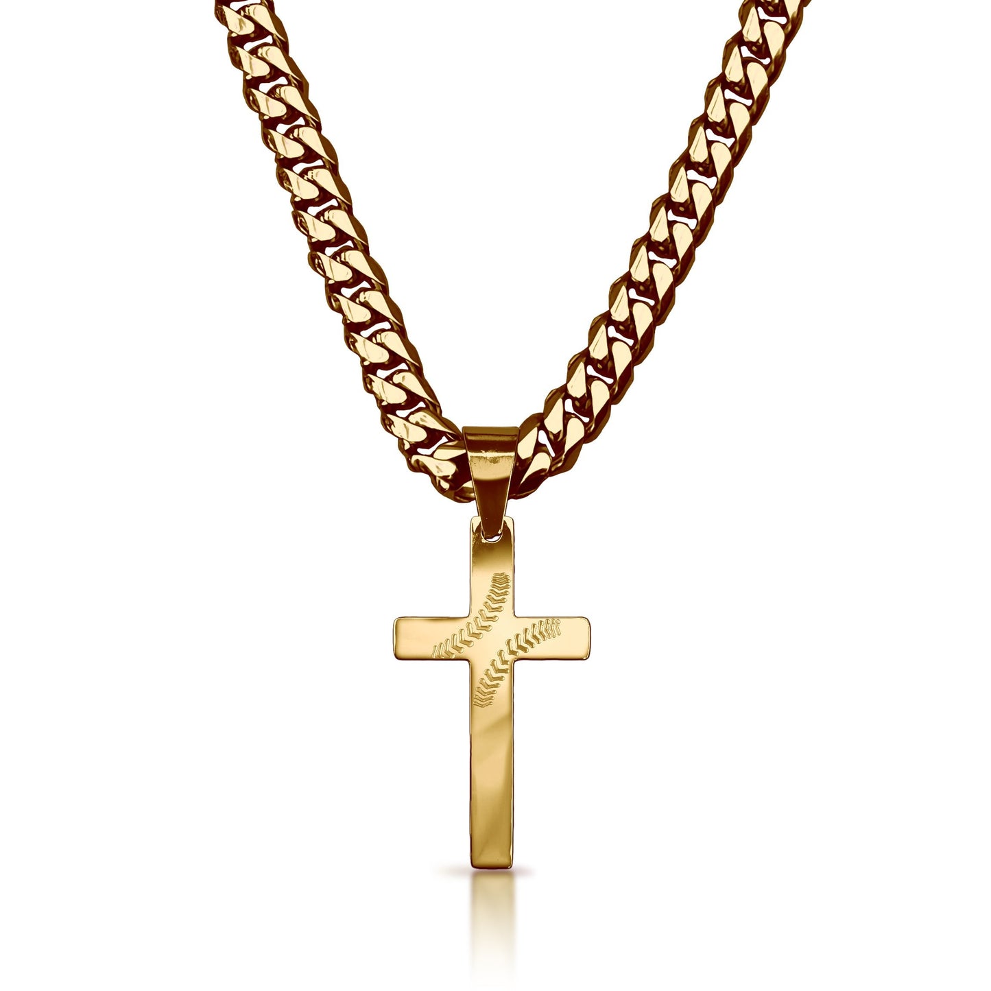 Pro Baseball Cross Pendant - 14K Gold Plated Stainless Steel