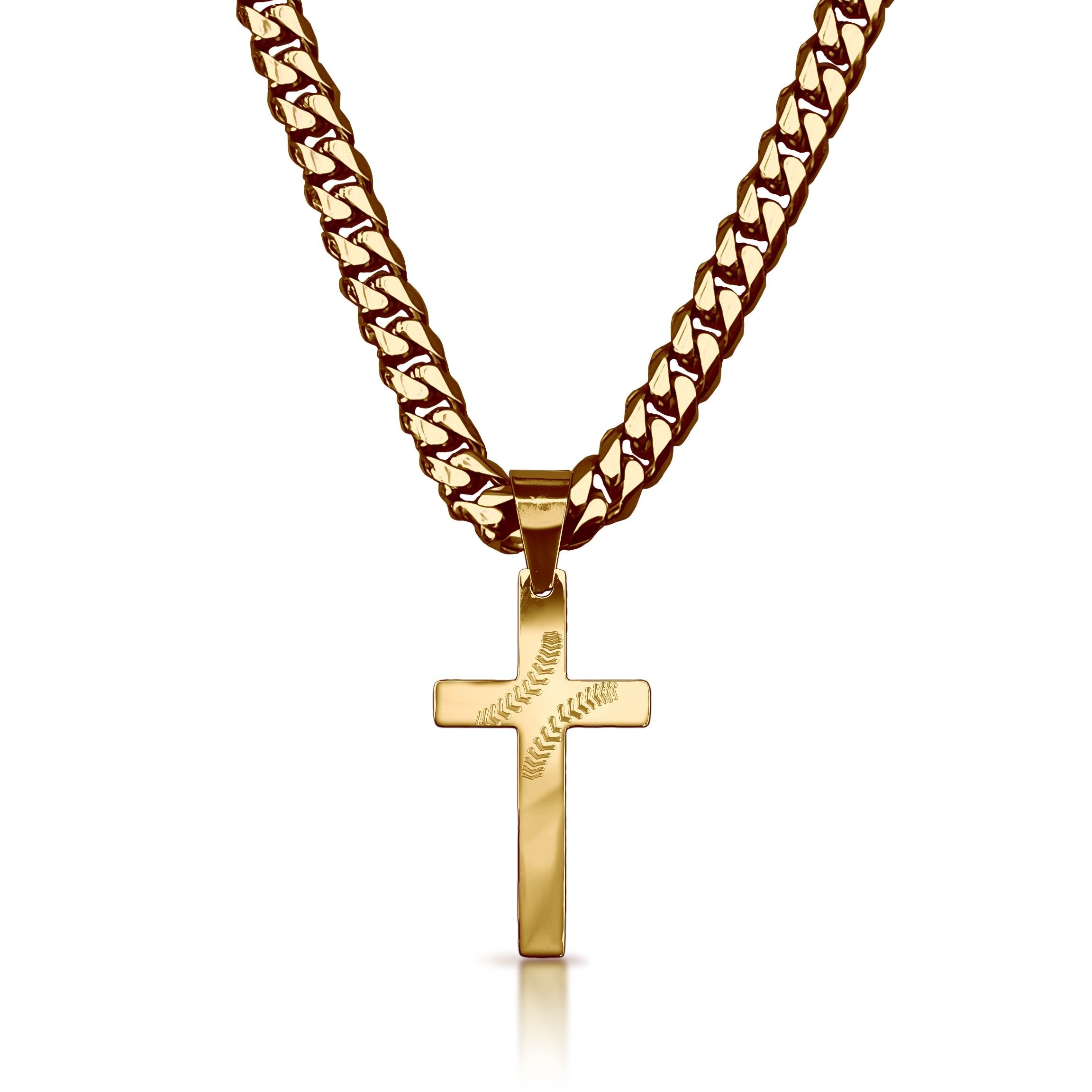 Pro Baseball Cross Pendant Necklace - 14K Gold Plated Stainless Steel