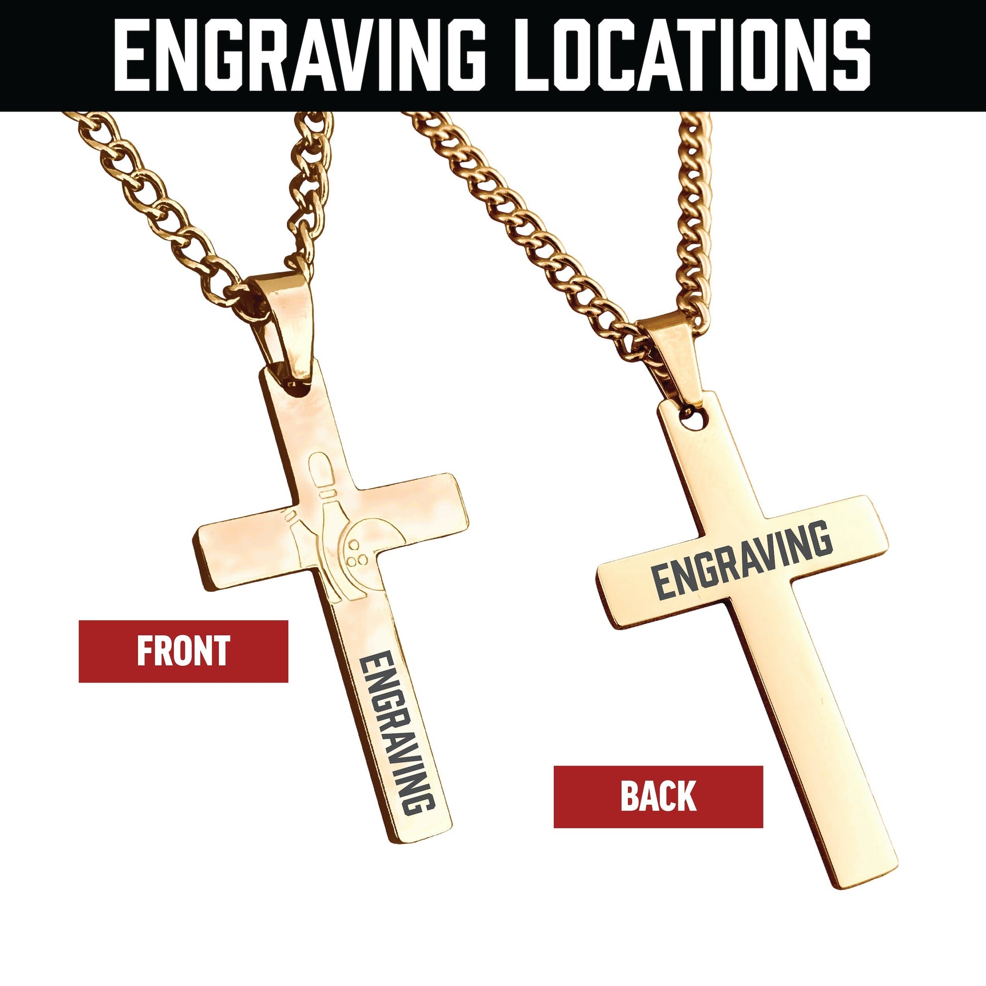 Bowling Cross Pendant Necklace - 14K Gold Plated Stainless Steel