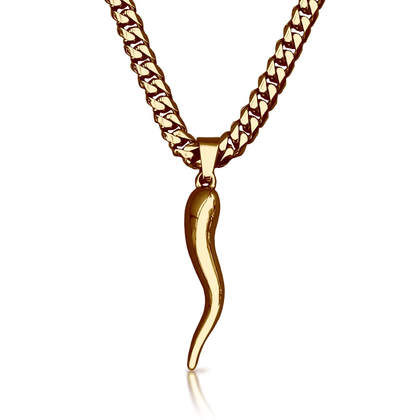 Pro Italian Horn Pendant Necklace - 14K Gold Plated Stainless Steel