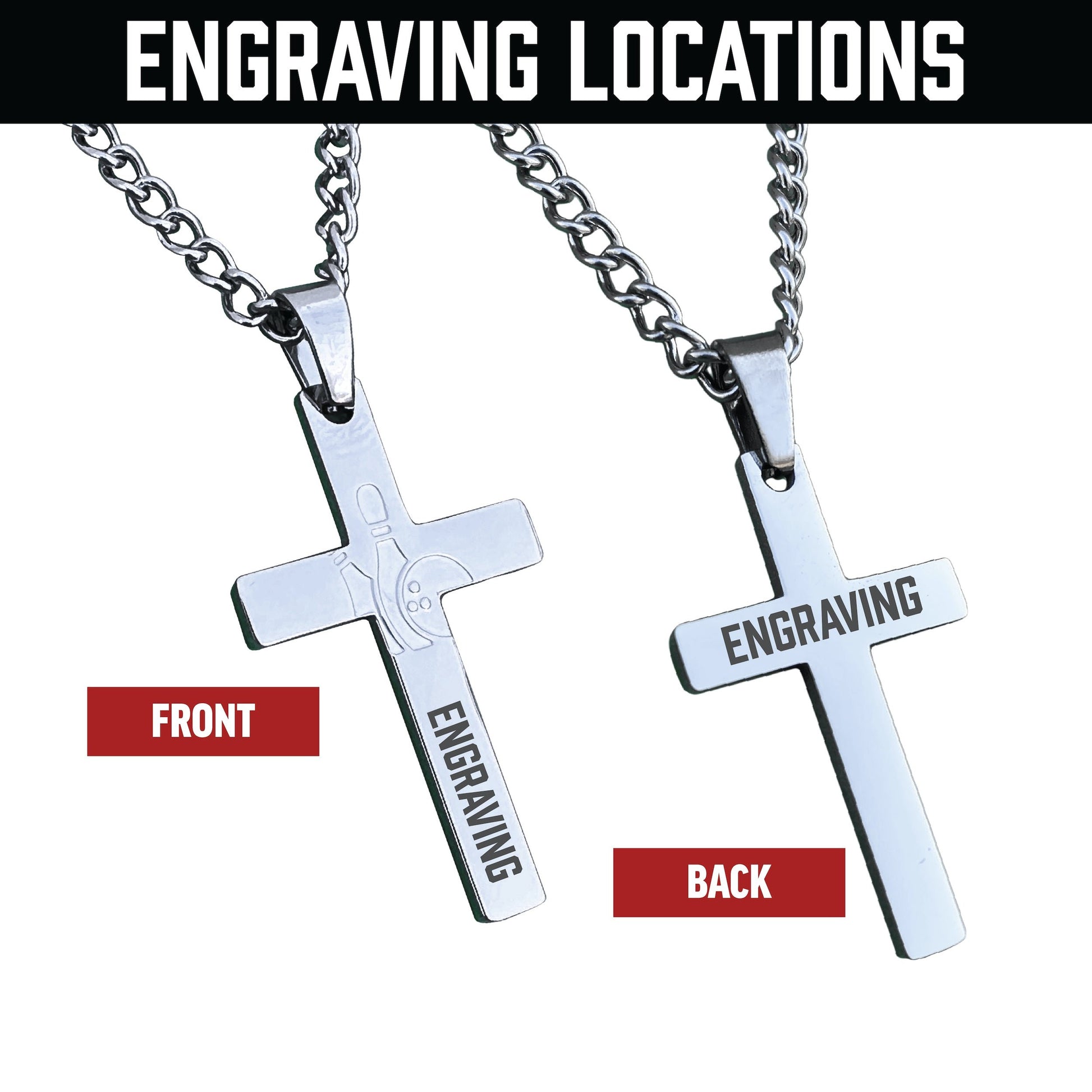 Bowling Cross Pendant Necklace - Stainless Steel