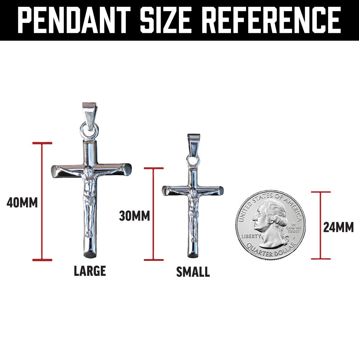 Crucifix Pendant Necklace - Stainless Steel